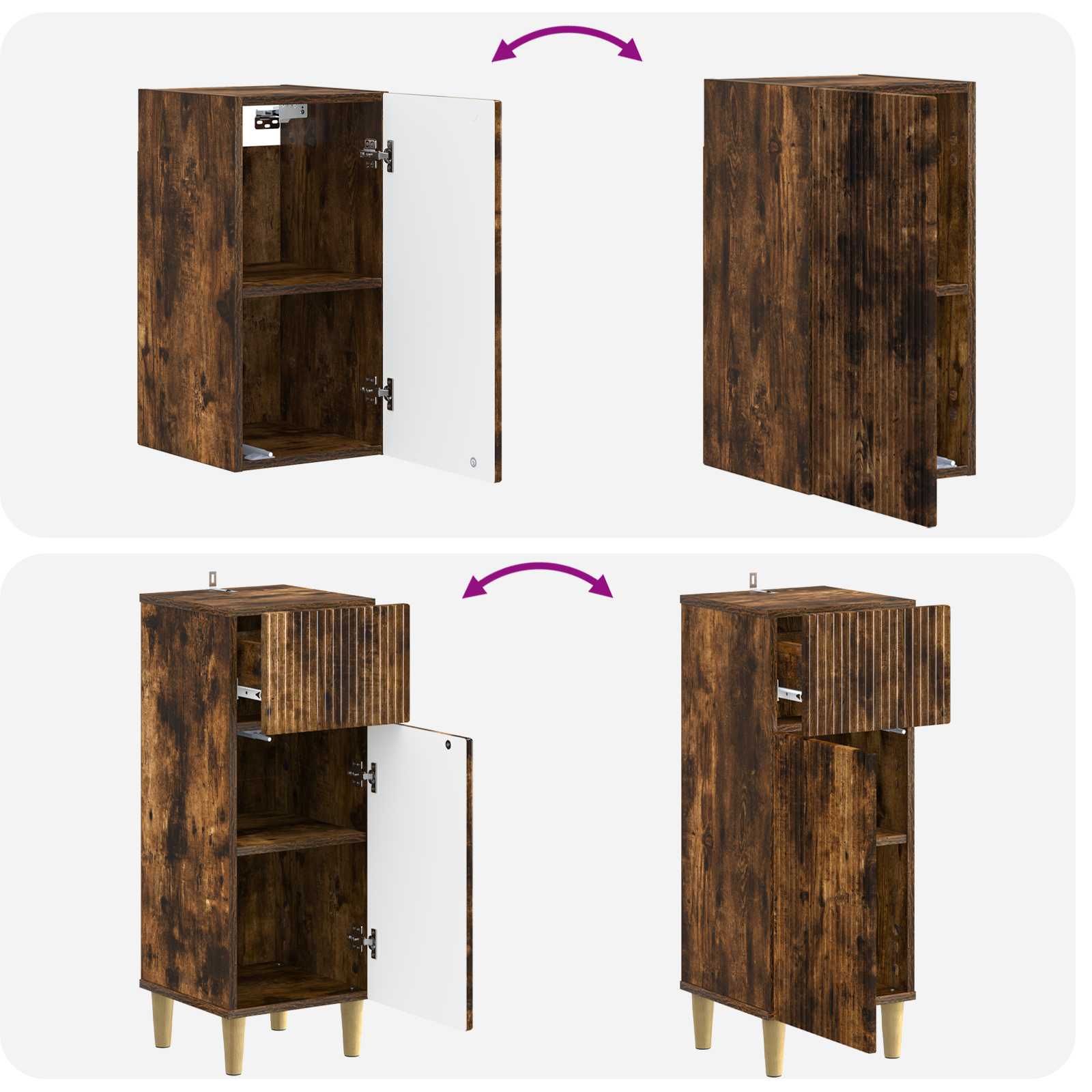 4-delige Badkamerkast Set ARNHEM Gerookt eiken Bewerkt hout is nu te koop bij PeponiXL, paradijselijk wonen!