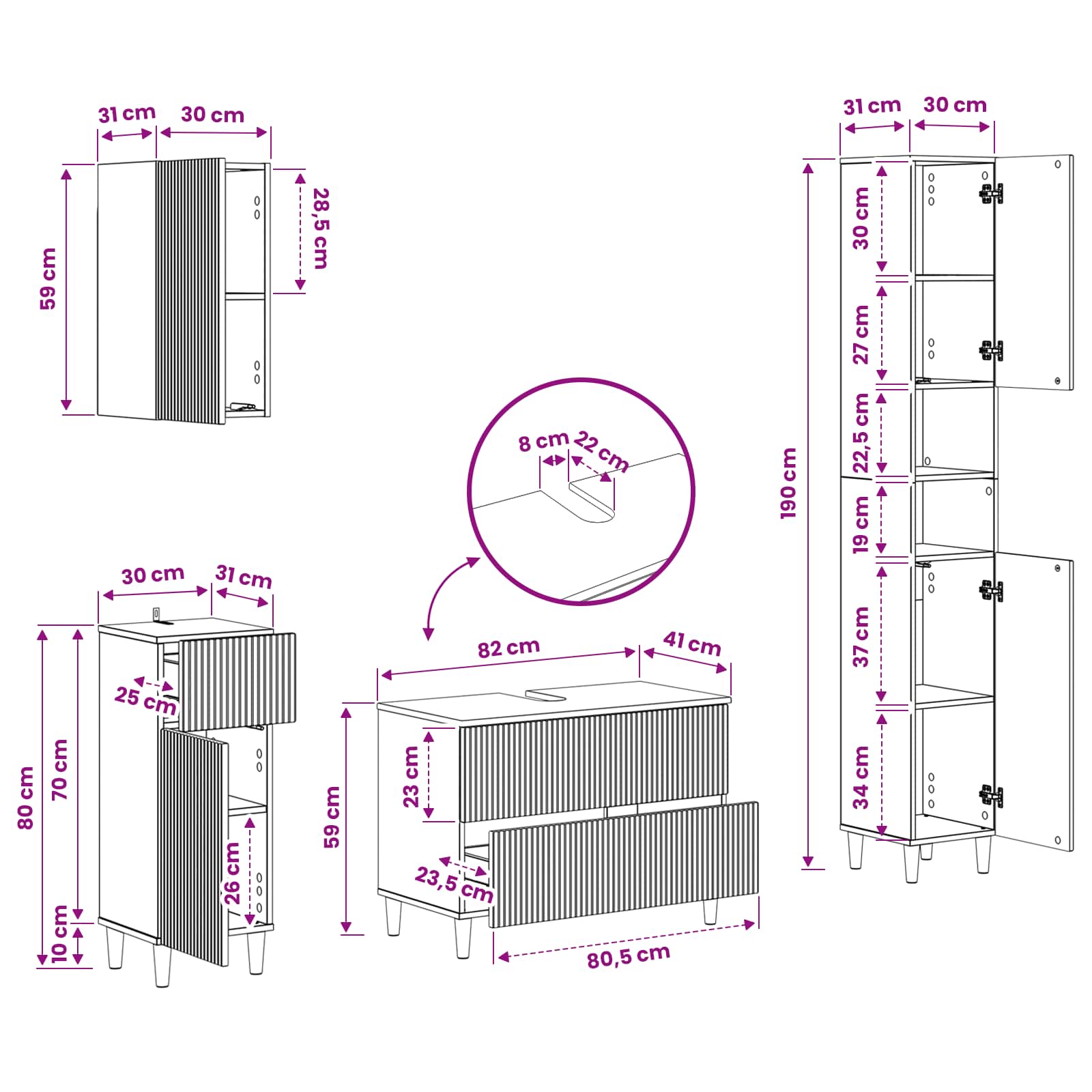 4-delige Badkamerkast Set ARNHEM Gerookt eiken Bewerkt hout is nu te koop bij PeponiXL, paradijselijk wonen!