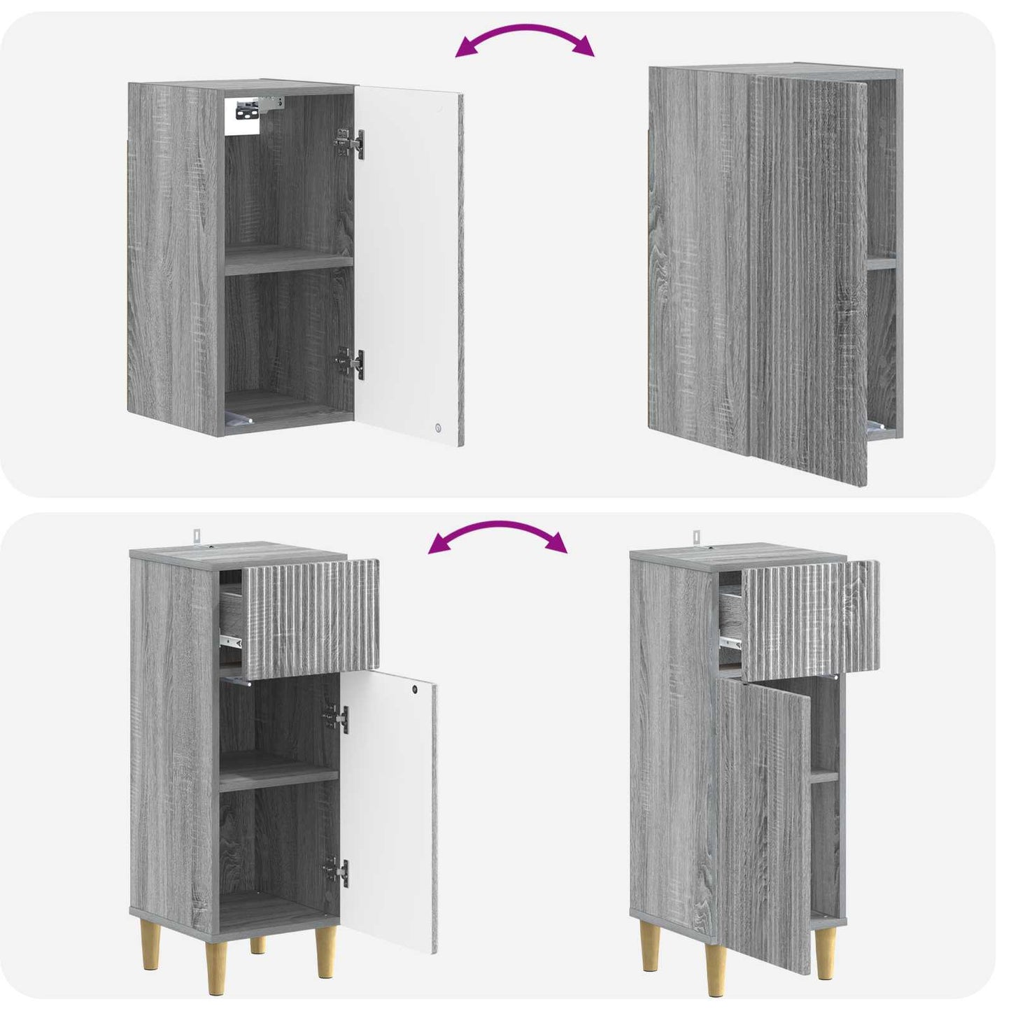 4-delige Badkamerkast Set ARNHEM Grijs Sonoma Bewerkt hout is nu te koop bij PeponiXL, paradijselijk wonen!