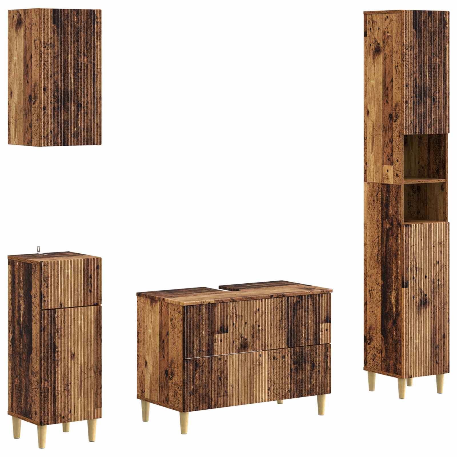 4-delige Badkamerkast Set ARNHEM Oud hout Bewerkt hout is nu te koop bij PeponiXL, paradijselijk wonen!
