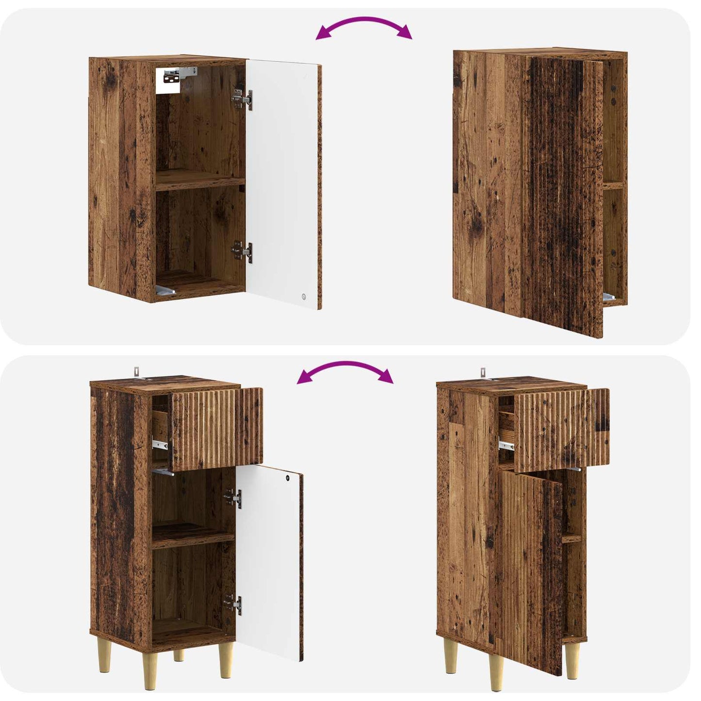 4-delige Badkamerkast Set ARNHEM Oud hout Bewerkt hout is nu te koop bij PeponiXL, paradijselijk wonen!