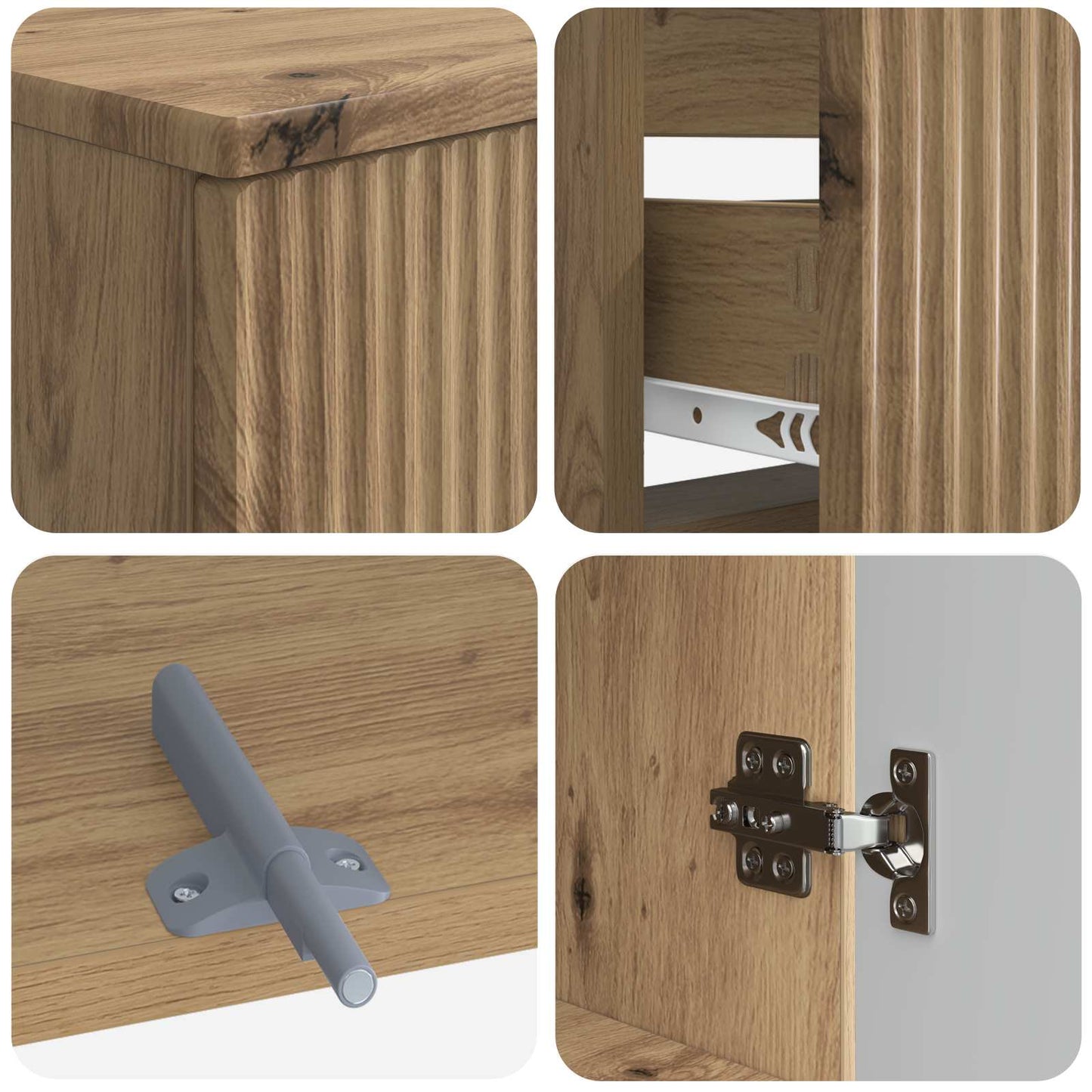 4-delige Badkamerkast Set ARNHEM Artisanaal eiken Bewerkt hout is nu te koop bij PeponiXL, paradijselijk wonen!