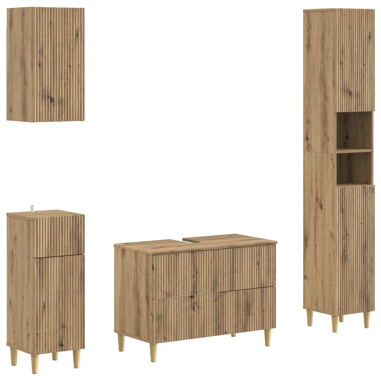 4-delige Badkamerkast Set ARNHEM Artisanaal eiken Bewerkt hout is nu te koop bij PeponiXL, paradijselijk wonen!