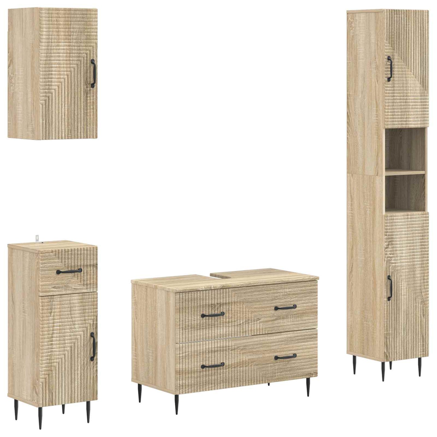 4-delige Badkamerkast Set HAARLEM Sonoma Eiken Bewerkt hout is nu te koop bij PeponiXL, paradijselijk wonen!