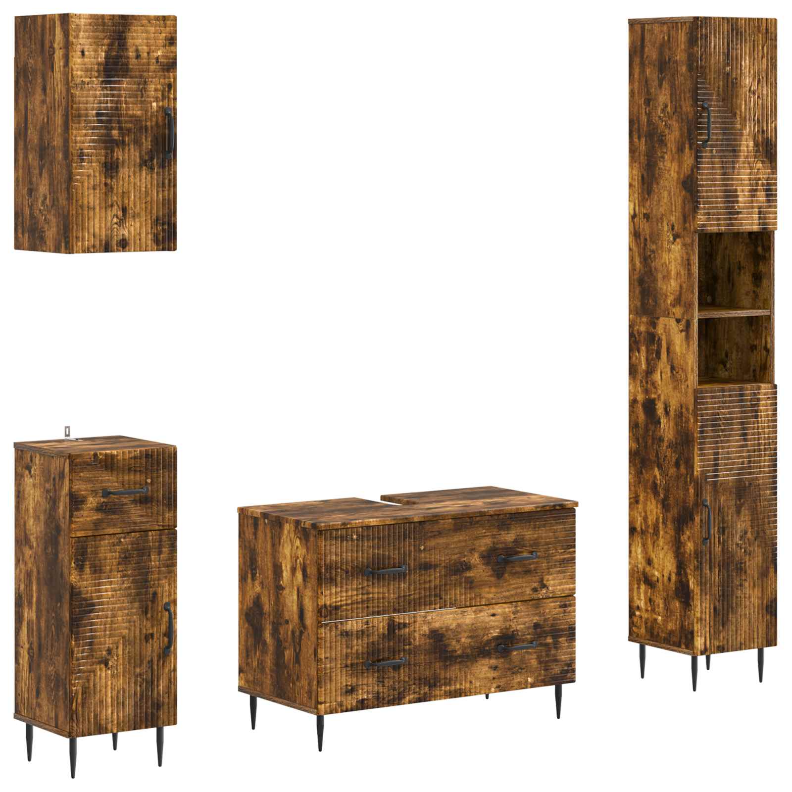 4-delige Badkamerkast Set HAARLEM Gerookt eiken Bewerkt hout is nu te koop bij PeponiXL, paradijselijk wonen!