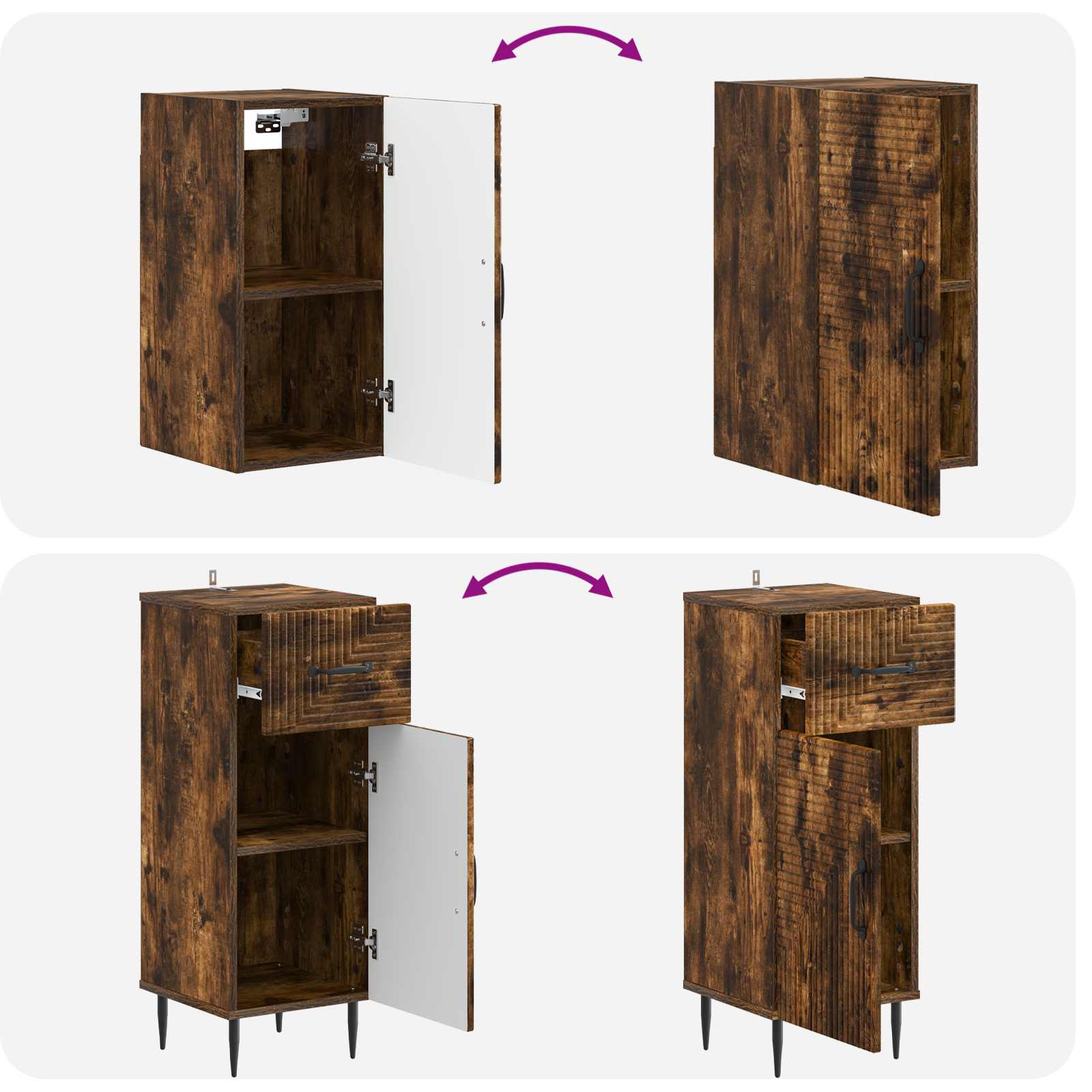 4-delige Badkamerkast Set HAARLEM Gerookt eiken Bewerkt hout is nu te koop bij PeponiXL, paradijselijk wonen!