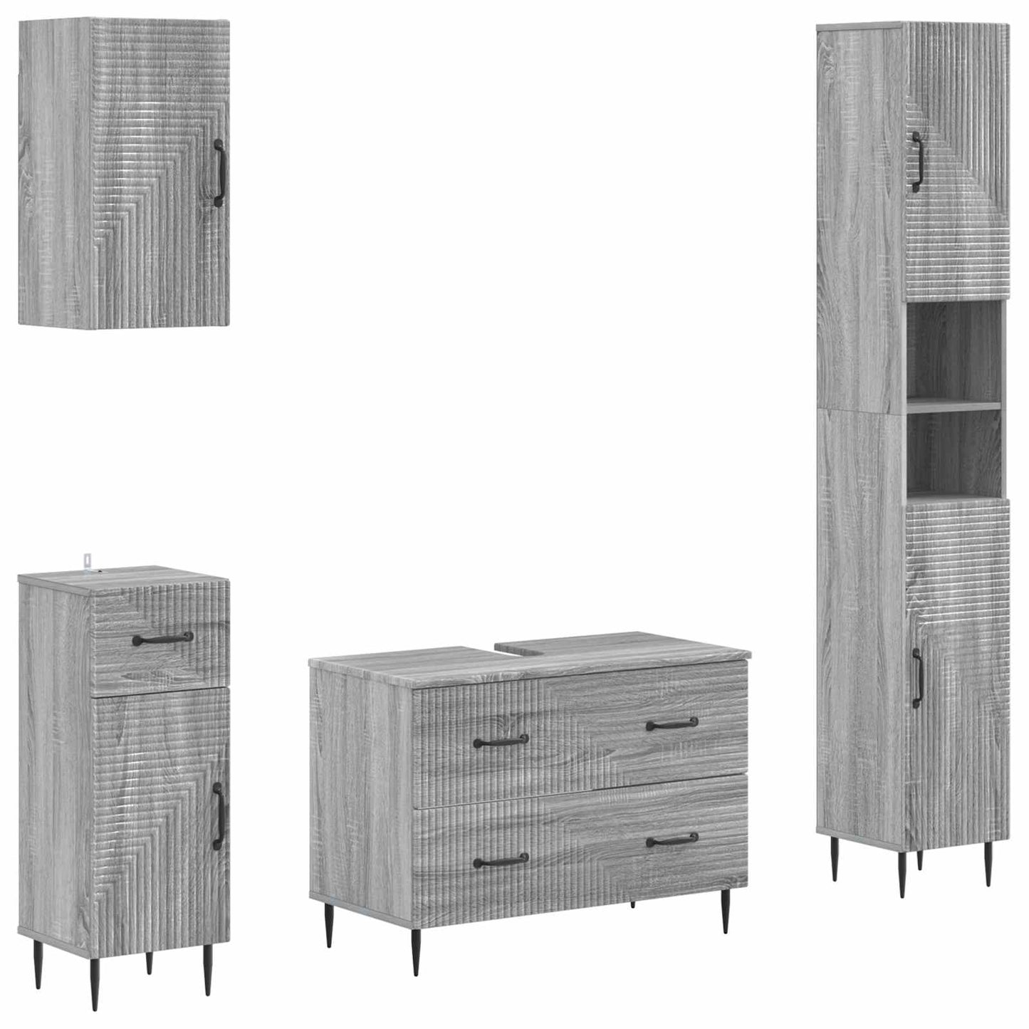 4-delige Badkamerkast Set HAARLEM Grijs Sonoma Bewerkt hout is nu te koop bij PeponiXL, paradijselijk wonen!