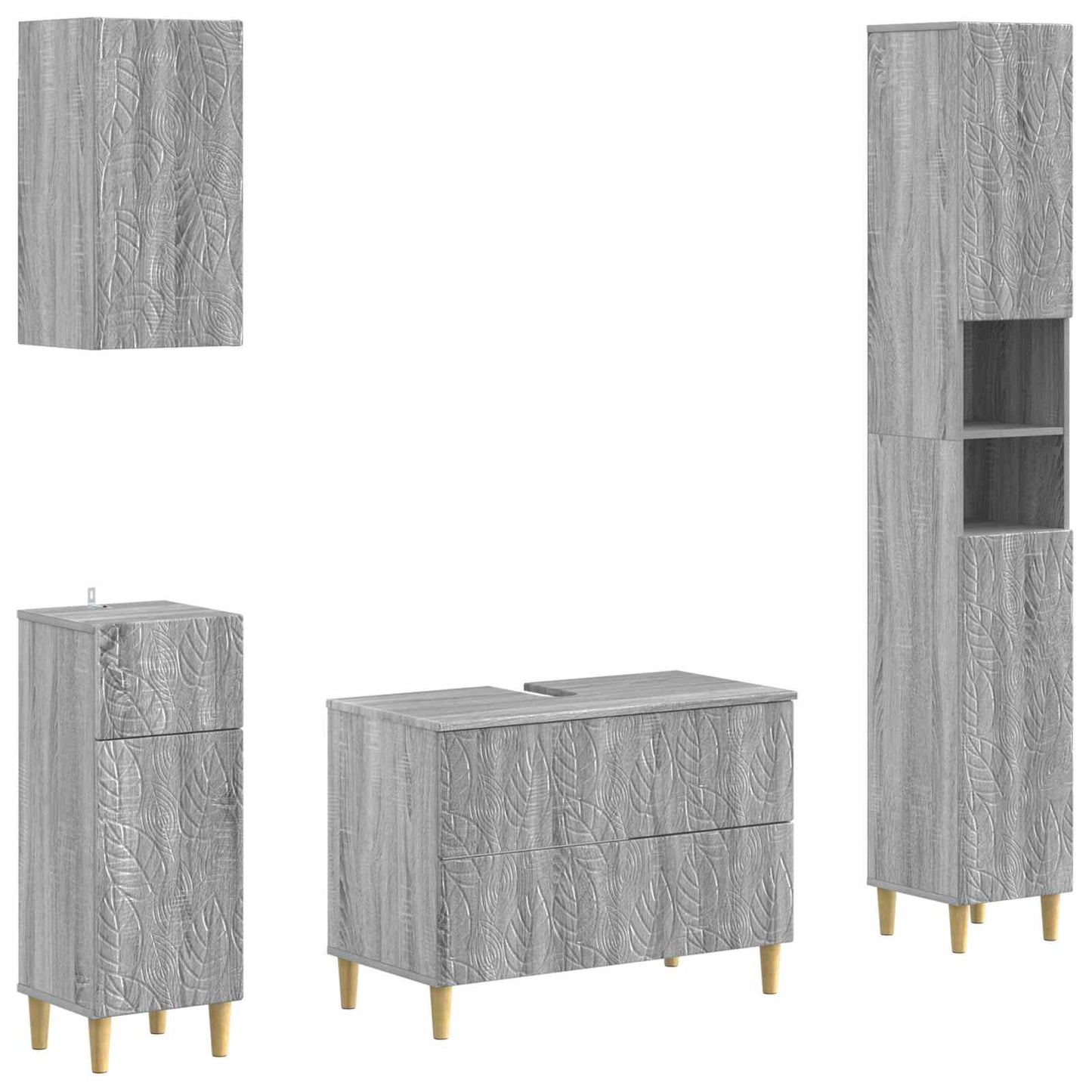 4-delige Badkamerkast Set DELFT Grijs Sonoma Bewerkt hout is nu te koop bij PeponiXL, paradijselijk wonen!