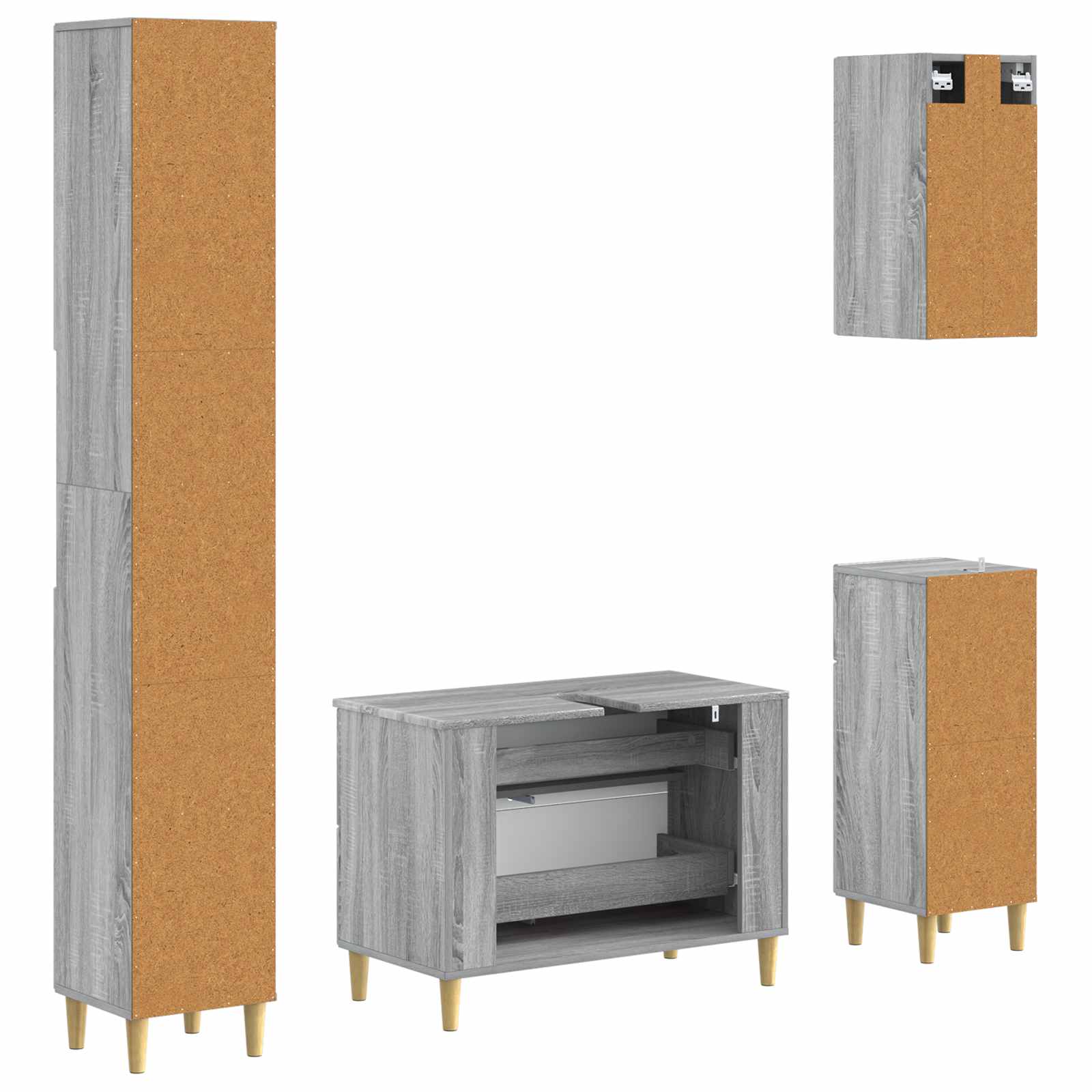 4-delige Badkamerkast Set DELFT Grijs Sonoma Bewerkt hout is nu te koop bij PeponiXL, paradijselijk wonen!