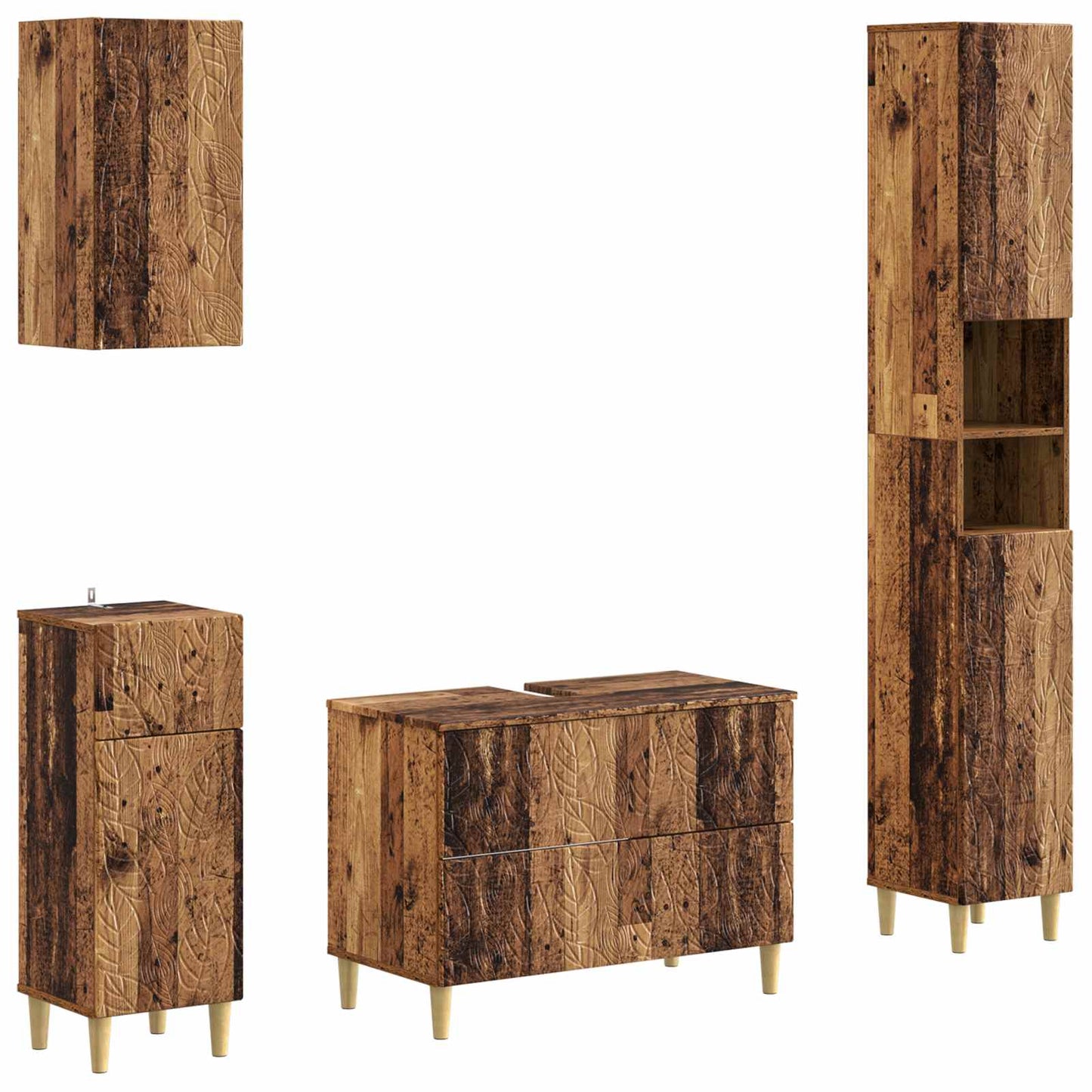 4-delige Badkamerkast Set DELFT Oud hout Bewerkt hout is nu te koop bij PeponiXL, paradijselijk wonen!