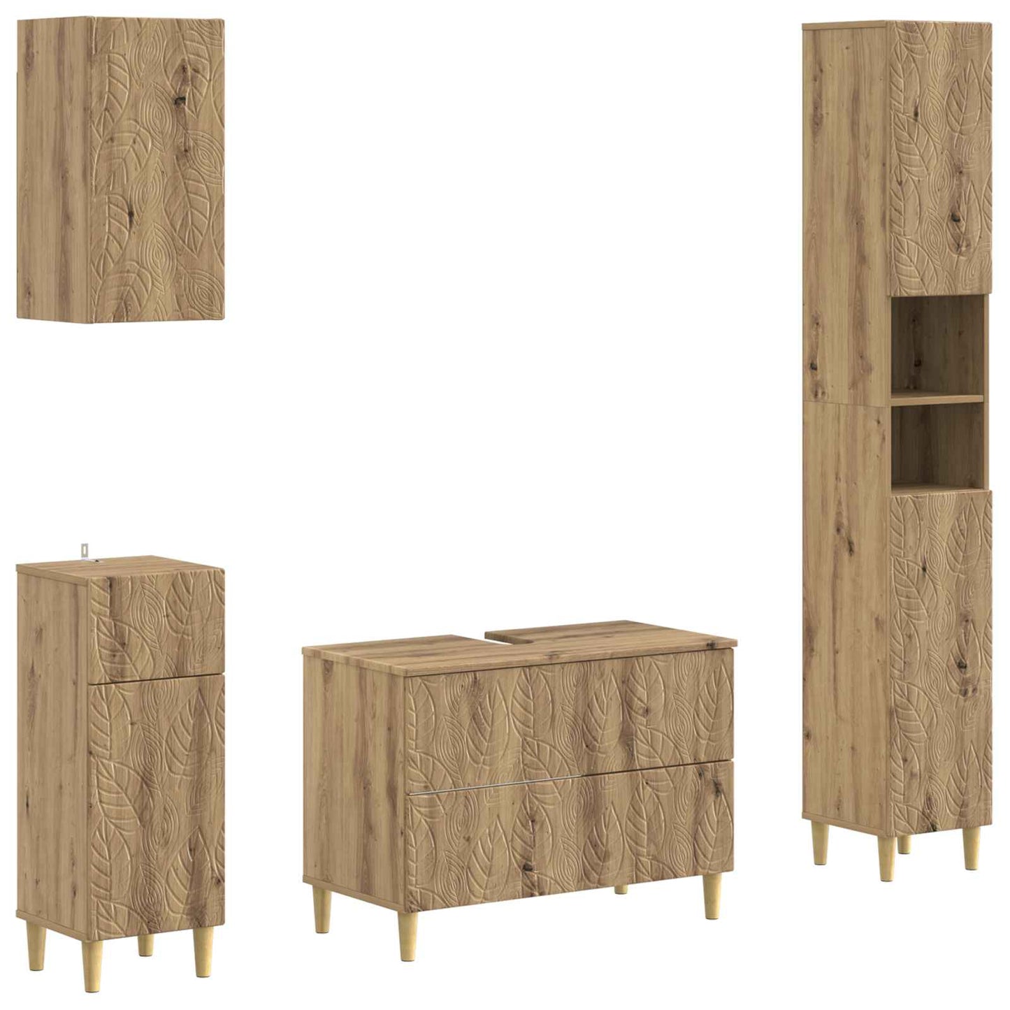4-delige Badkamerkast Set DELFT Artisanaal eiken Bewerkt hout is nu te koop bij PeponiXL, paradijselijk wonen!