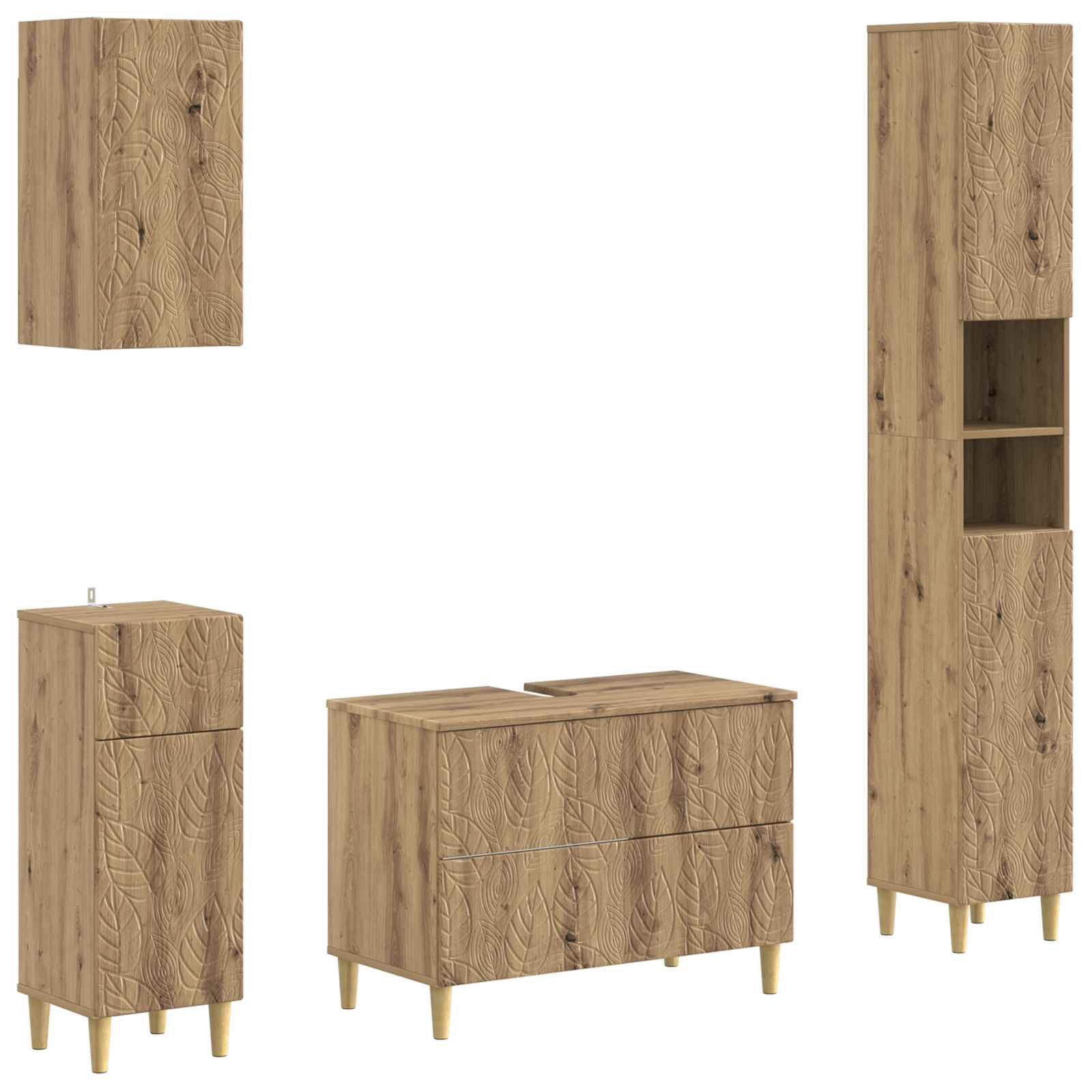 4-delige Badkamerkast Set DELFT Artisanaal eiken Bewerkt hout is nu te koop bij PeponiXL, paradijselijk wonen!