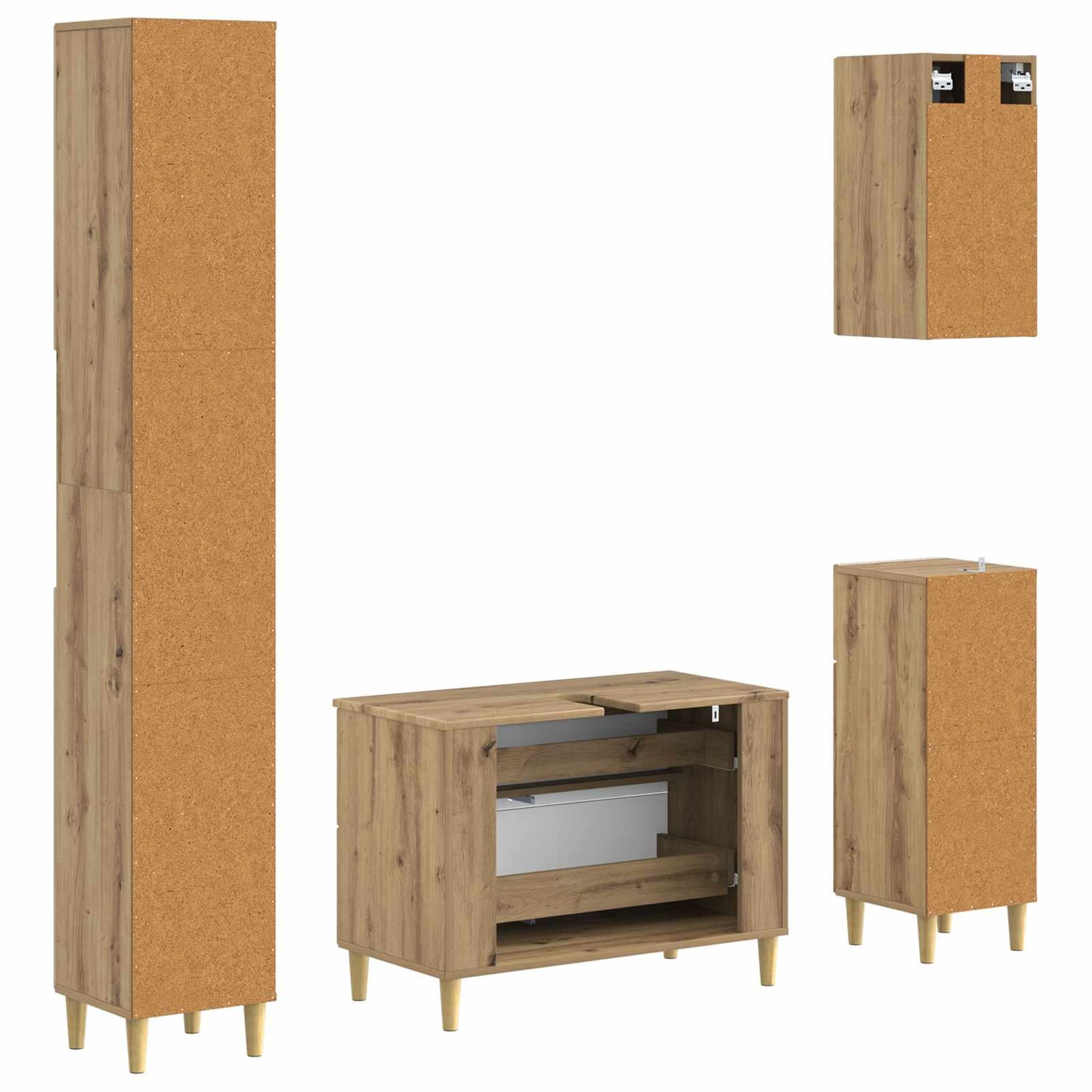 4-delige Badkamerkast Set DELFT Artisanaal eiken Bewerkt hout is nu te koop bij PeponiXL, paradijselijk wonen!