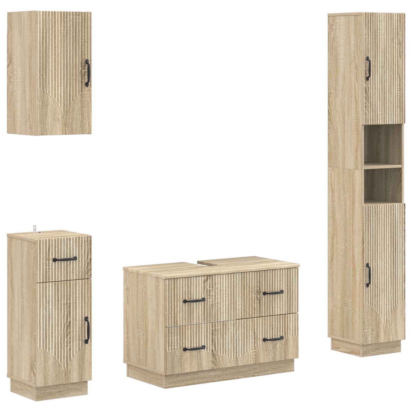 4-delige Badkamerkast Set HOORN Sonoma Eiken Bewerkt hout is nu te koop bij PeponiXL, paradijselijk wonen!