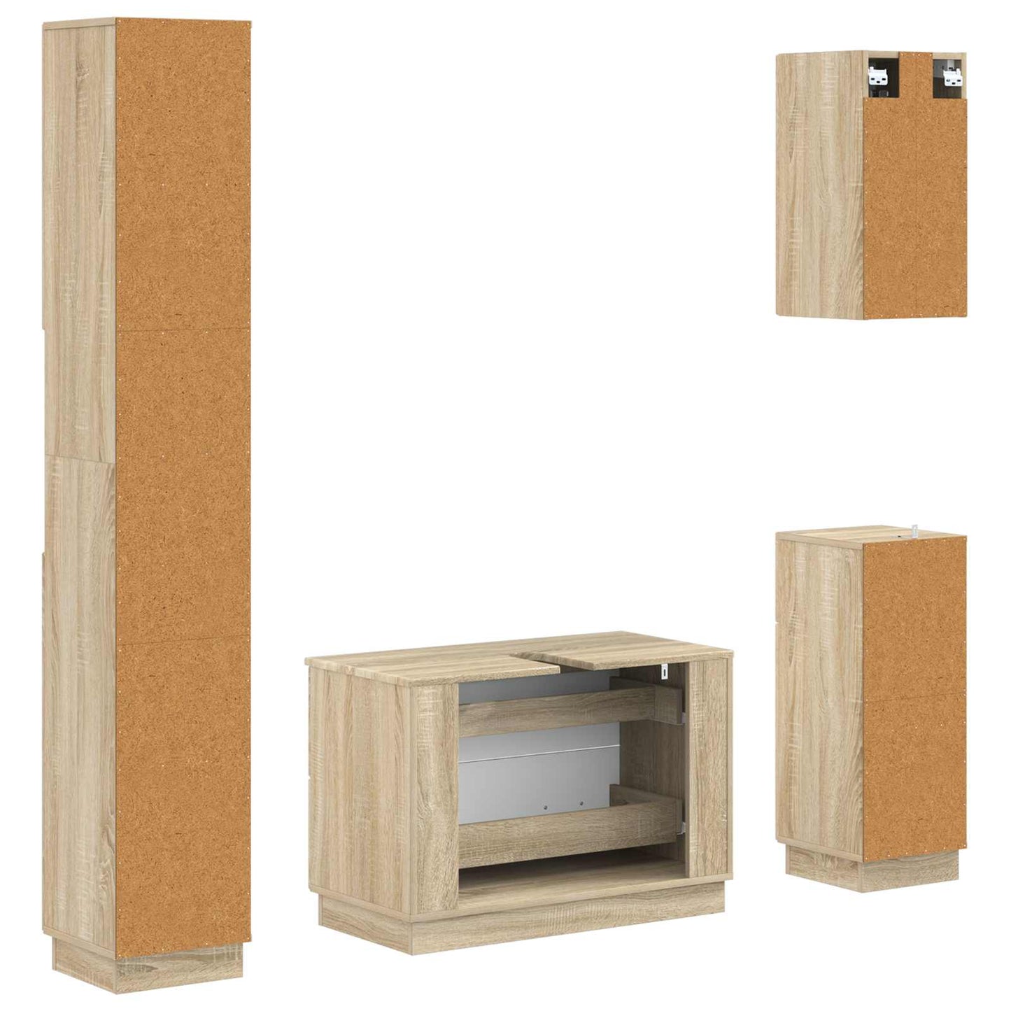 4-delige Badkamerkast Set HOORN Sonoma Eiken Bewerkt hout is nu te koop bij PeponiXL, paradijselijk wonen!