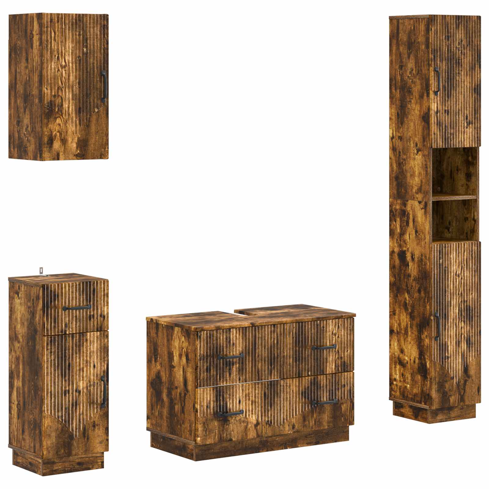 4-delige Badkamerkast Set HOORN Gerookt eiken Bewerkt hout is nu te koop bij PeponiXL, paradijselijk wonen!