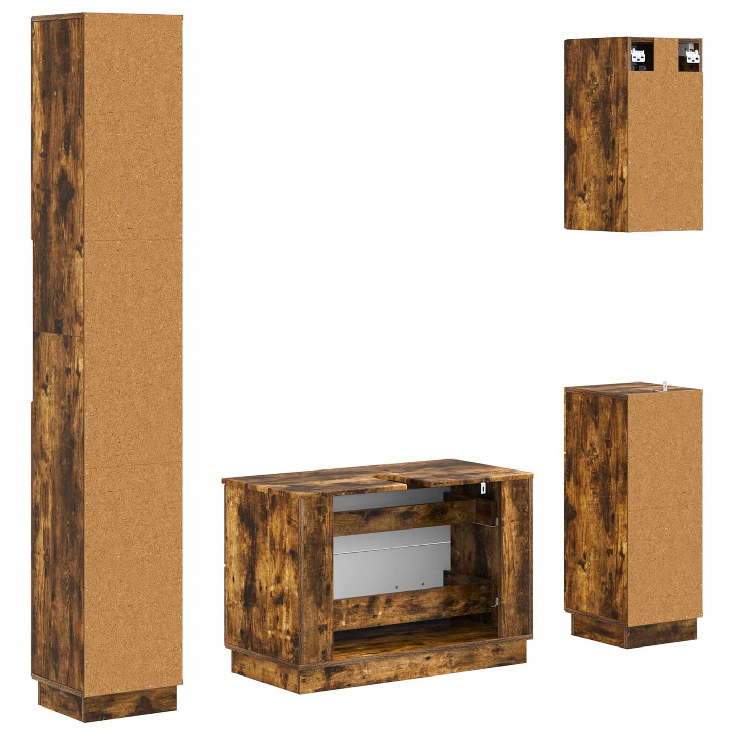 4-delige Badkamerkast Set HOORN Gerookt eiken Bewerkt hout is nu te koop bij PeponiXL, paradijselijk wonen!