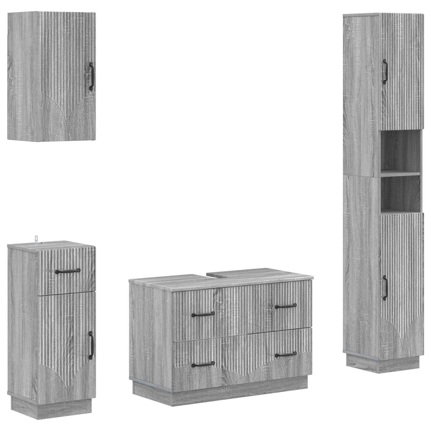 4-delige Badkamerkast Set HOORN Grijs Sonoma Bewerkt hout is nu te koop bij PeponiXL, paradijselijk wonen!