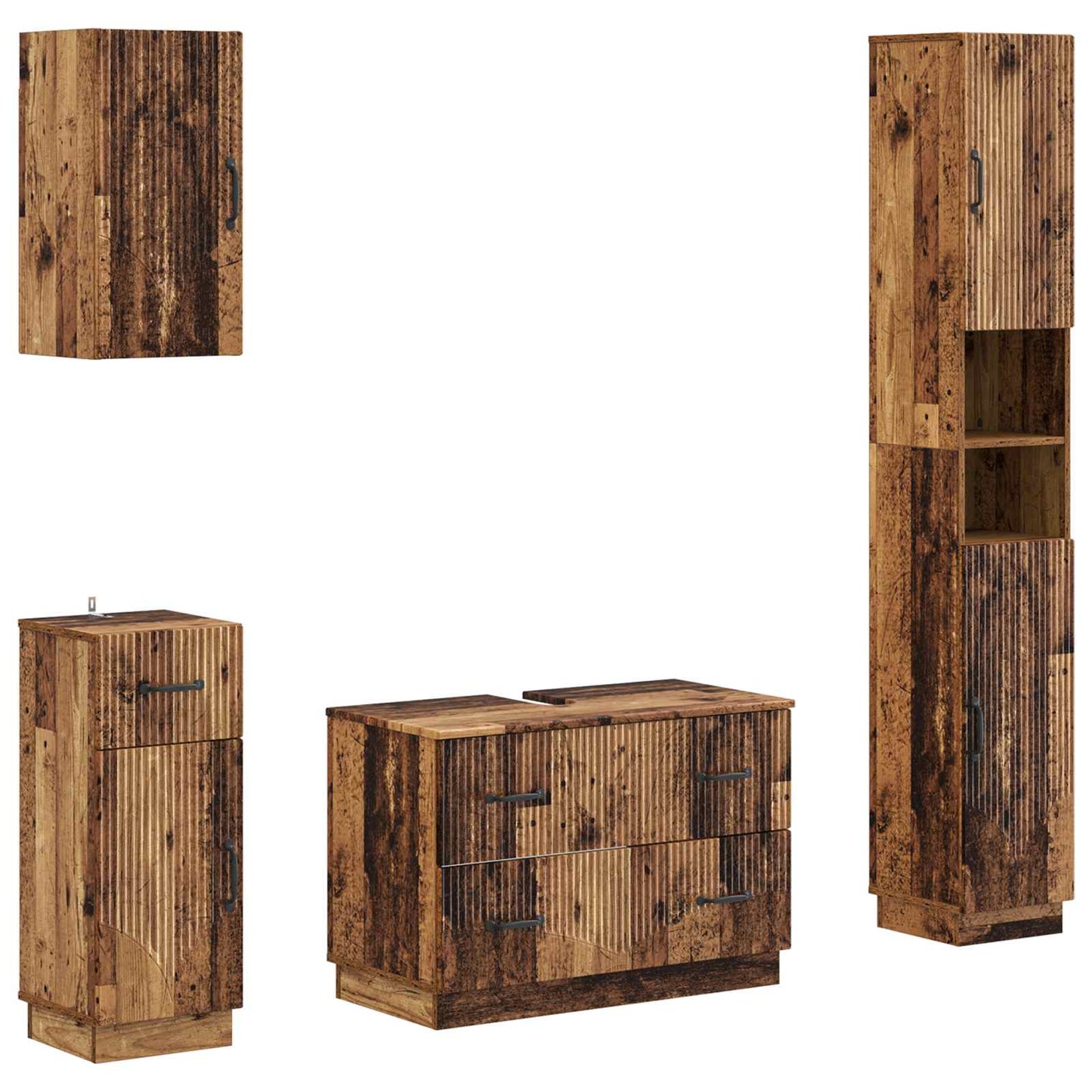 4-delige Badkamerkast Set HOORN Oud hout Bewerkt hout is nu te koop bij PeponiXL, paradijselijk wonen!