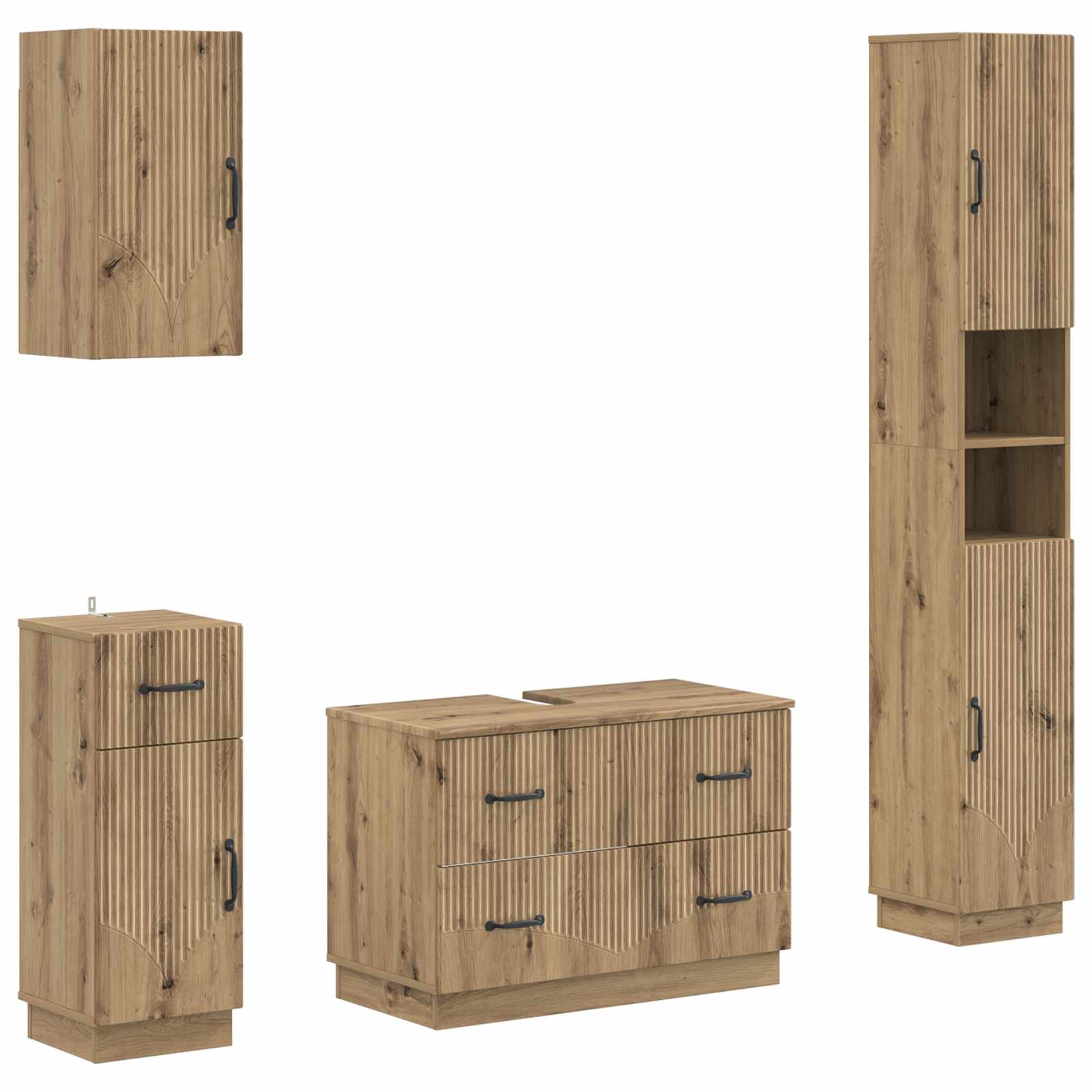 4-delige Badkamerkast Set HOORN Artisanaal eiken Bewerkt hout is nu te koop bij PeponiXL, paradijselijk wonen!
