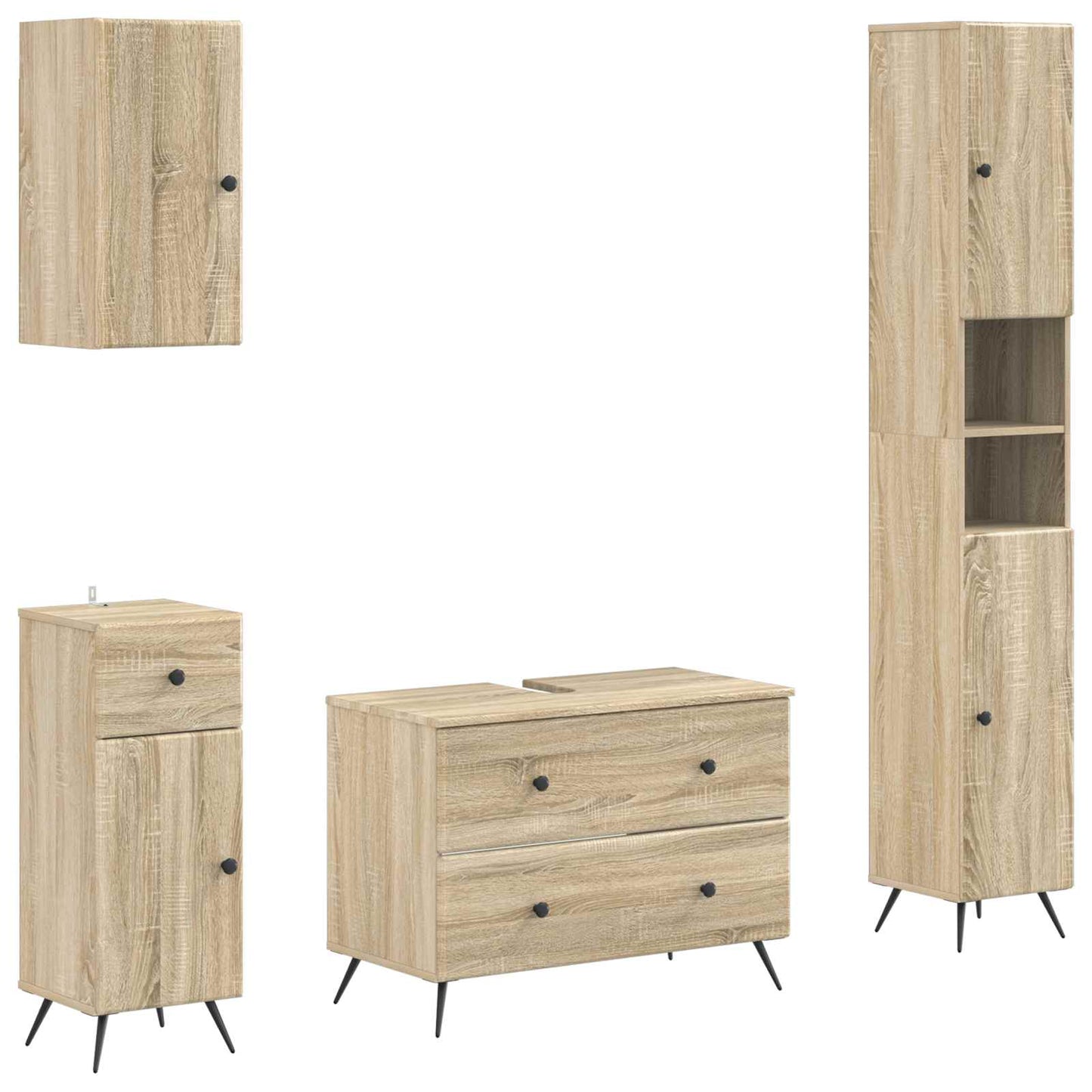4-delige Badkamerkast Set BREDA Sonoma Eiken Bewerkt hout is nu te koop bij PeponiXL, paradijselijk wonen!