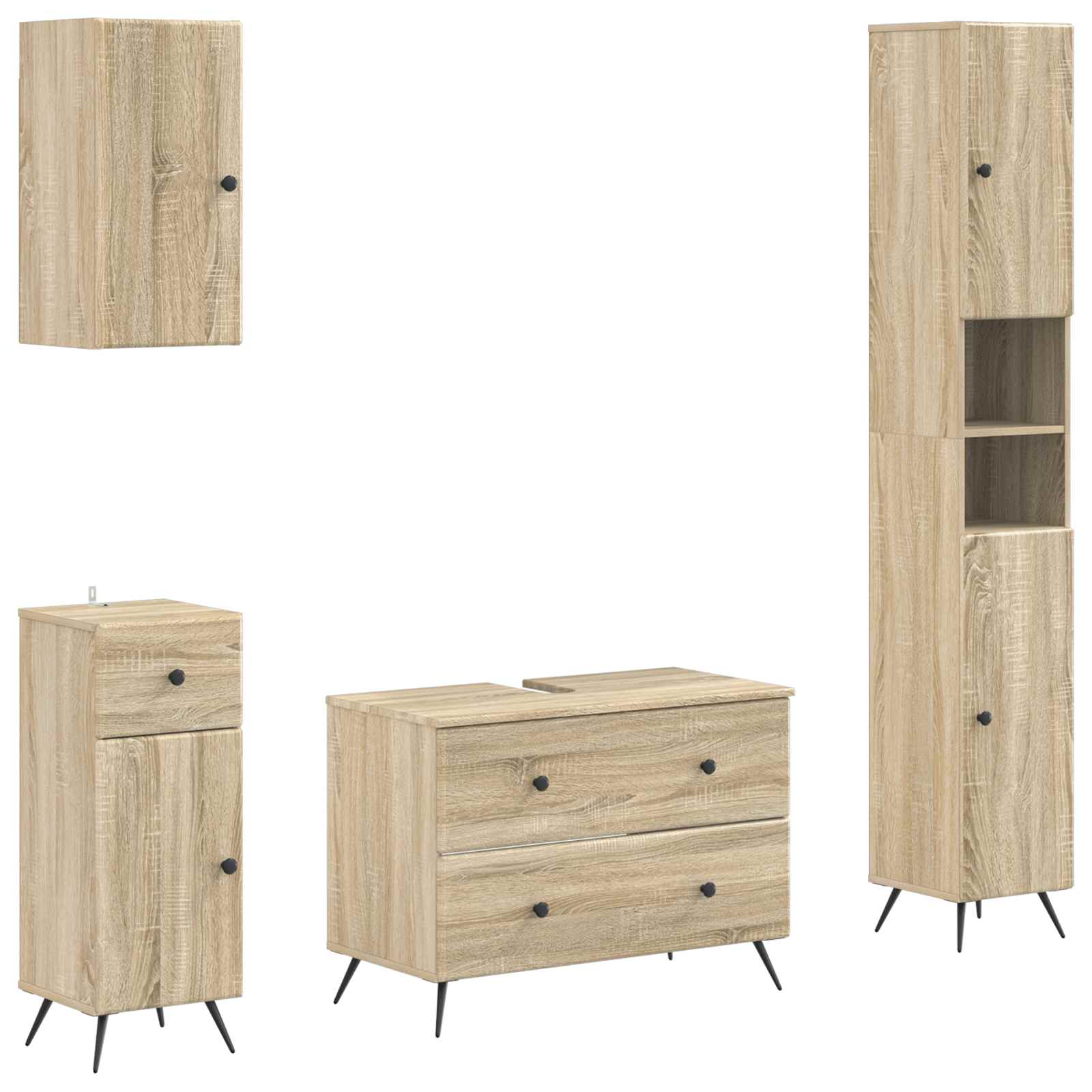 4-delige Badkamerkast Set BREDA Sonoma Eiken Bewerkt hout is nu te koop bij PeponiXL, paradijselijk wonen!