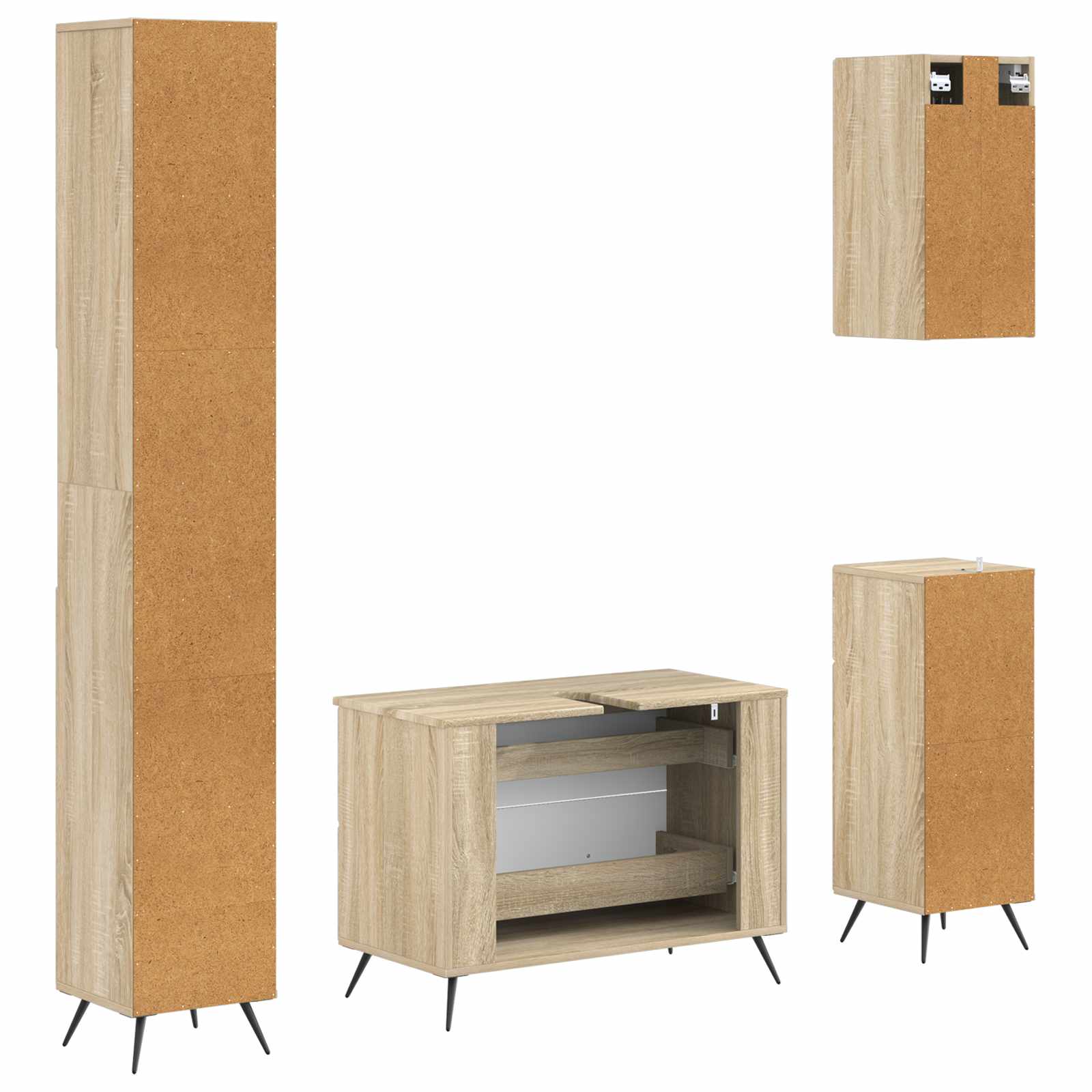 4-delige Badkamerkast Set BREDA Sonoma Eiken Bewerkt hout is nu te koop bij PeponiXL, paradijselijk wonen!