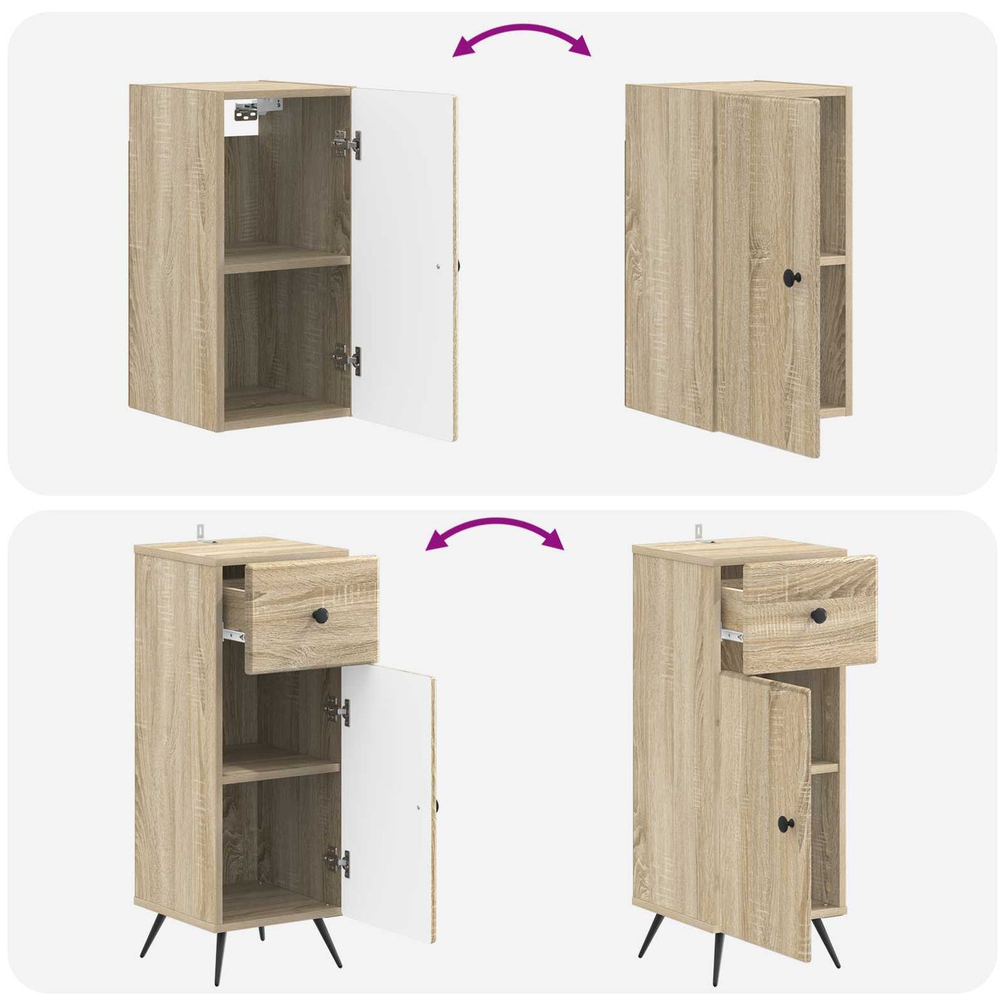 4-delige Badkamerkast Set BREDA Sonoma Eiken Bewerkt hout is nu te koop bij PeponiXL, paradijselijk wonen!