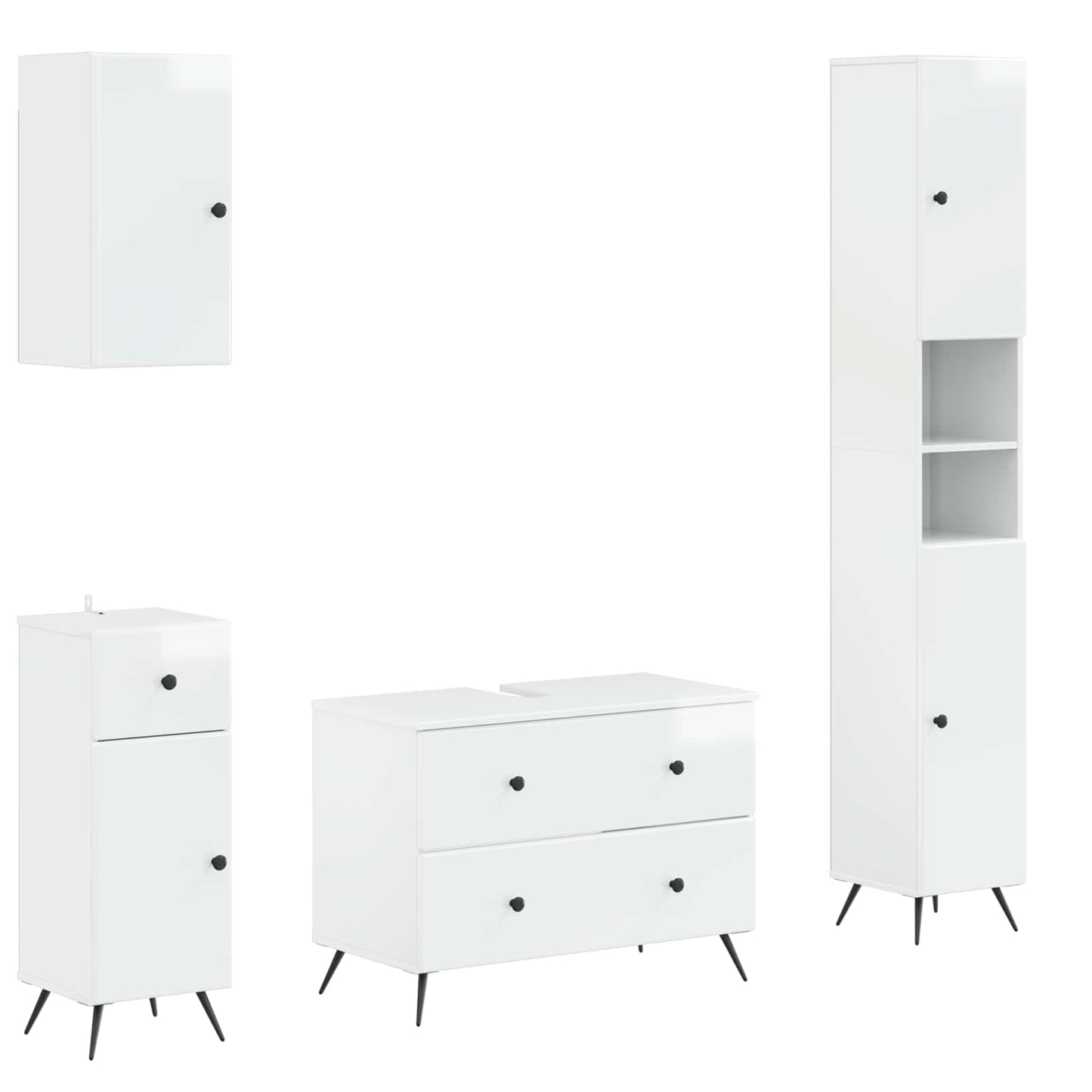 4-delige Badkamerkast Set BREDA Hoogglans Wit Bewerkt hout is nu te koop bij PeponiXL, paradijselijk wonen!