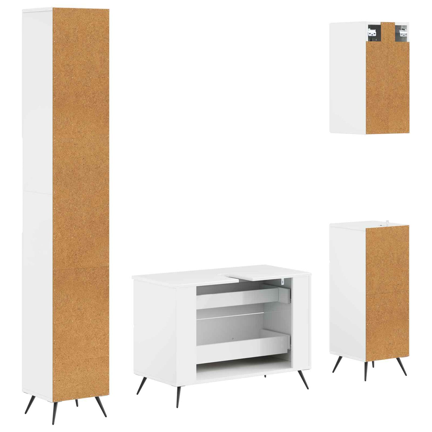 4-delige Badkamerkast Set BREDA Hoogglans Wit Bewerkt hout is nu te koop bij PeponiXL, paradijselijk wonen!