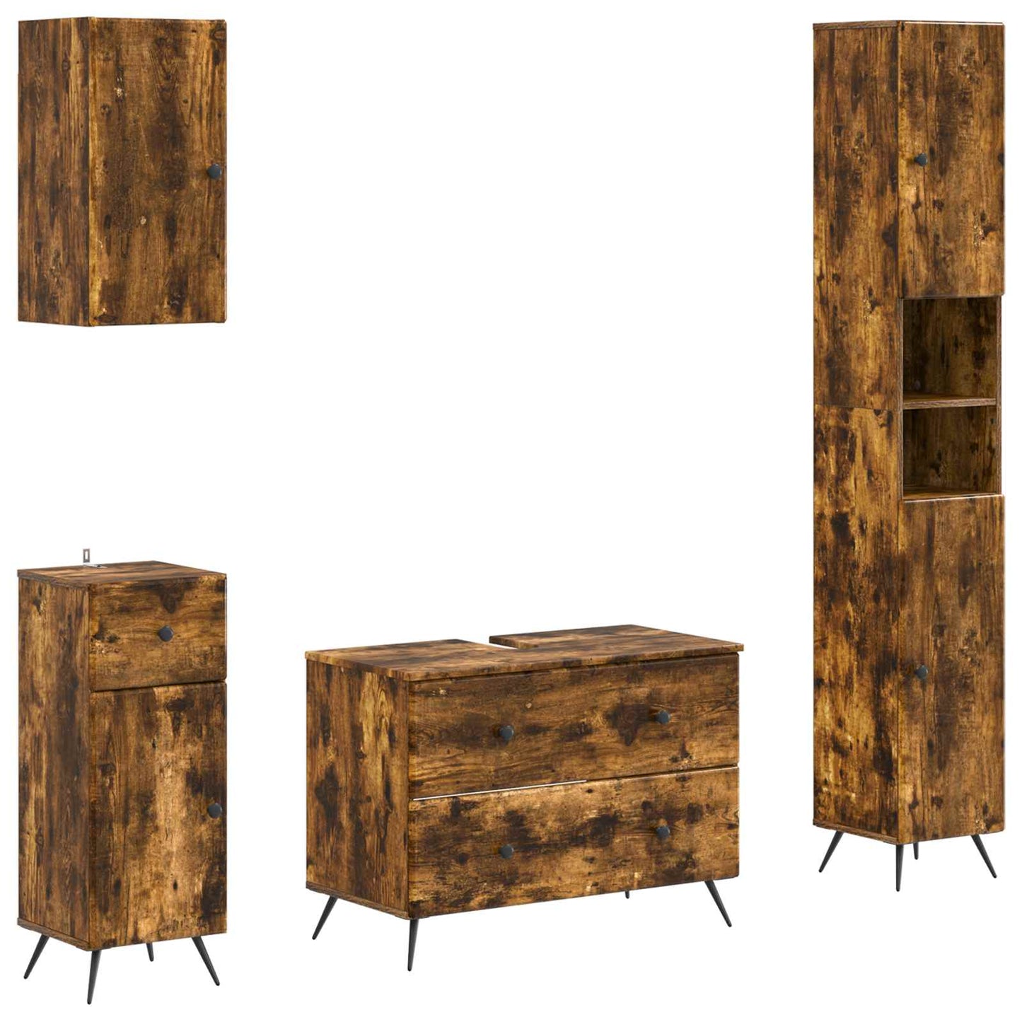 4-delige Badkamerkast Set BREDA Gerookt eiken Bewerkt hout is nu te koop bij PeponiXL, paradijselijk wonen!