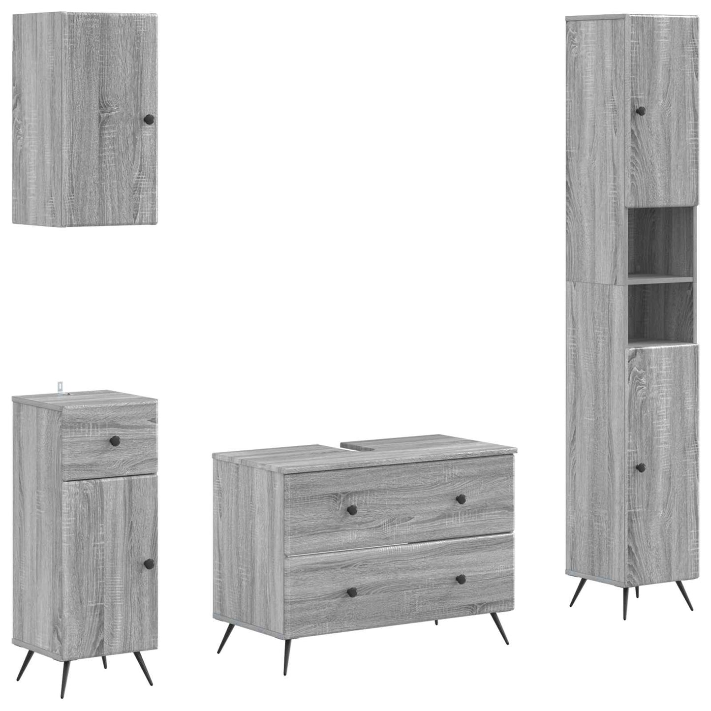4-delige Badkamerkast Set BREDA Grijs Sonoma Bewerkt hout is nu te koop bij PeponiXL, paradijselijk wonen!