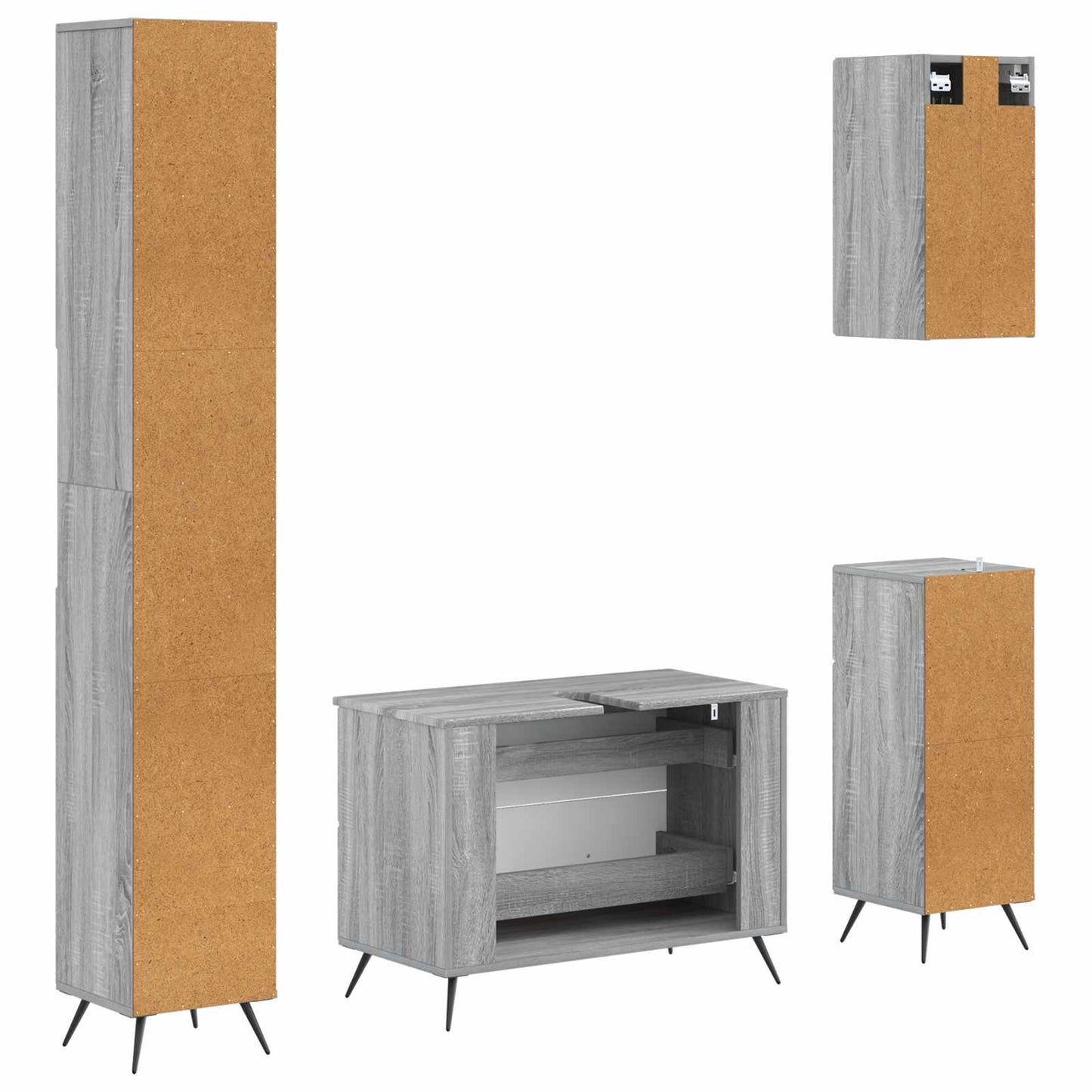4-delige Badkamerkast Set BREDA Grijs Sonoma Bewerkt hout is nu te koop bij PeponiXL, paradijselijk wonen!