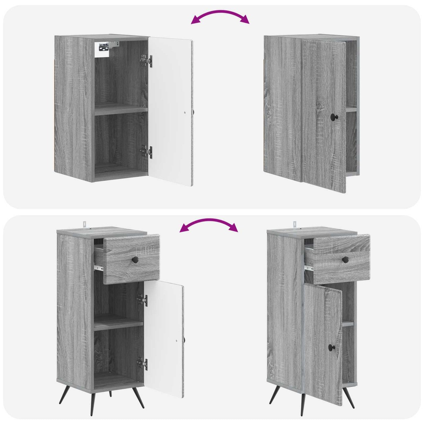 4-delige Badkamerkast Set BREDA Grijs Sonoma Bewerkt hout is nu te koop bij PeponiXL, paradijselijk wonen!