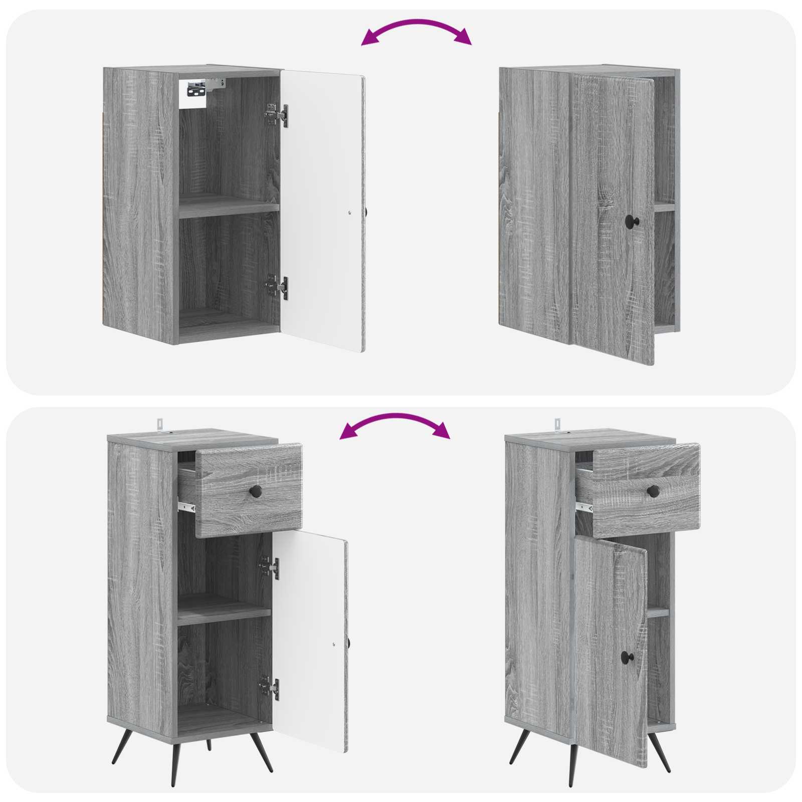 4-delige Badkamerkast Set BREDA Grijs Sonoma Bewerkt hout is nu te koop bij PeponiXL, paradijselijk wonen!