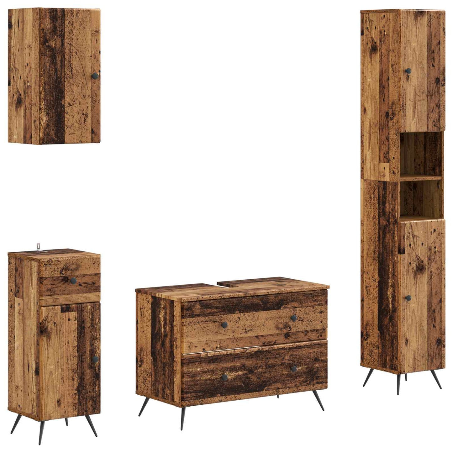 4-delige Badkamerkast Set BREDA Oud hout Bewerkt hout is nu te koop bij PeponiXL, paradijselijk wonen!