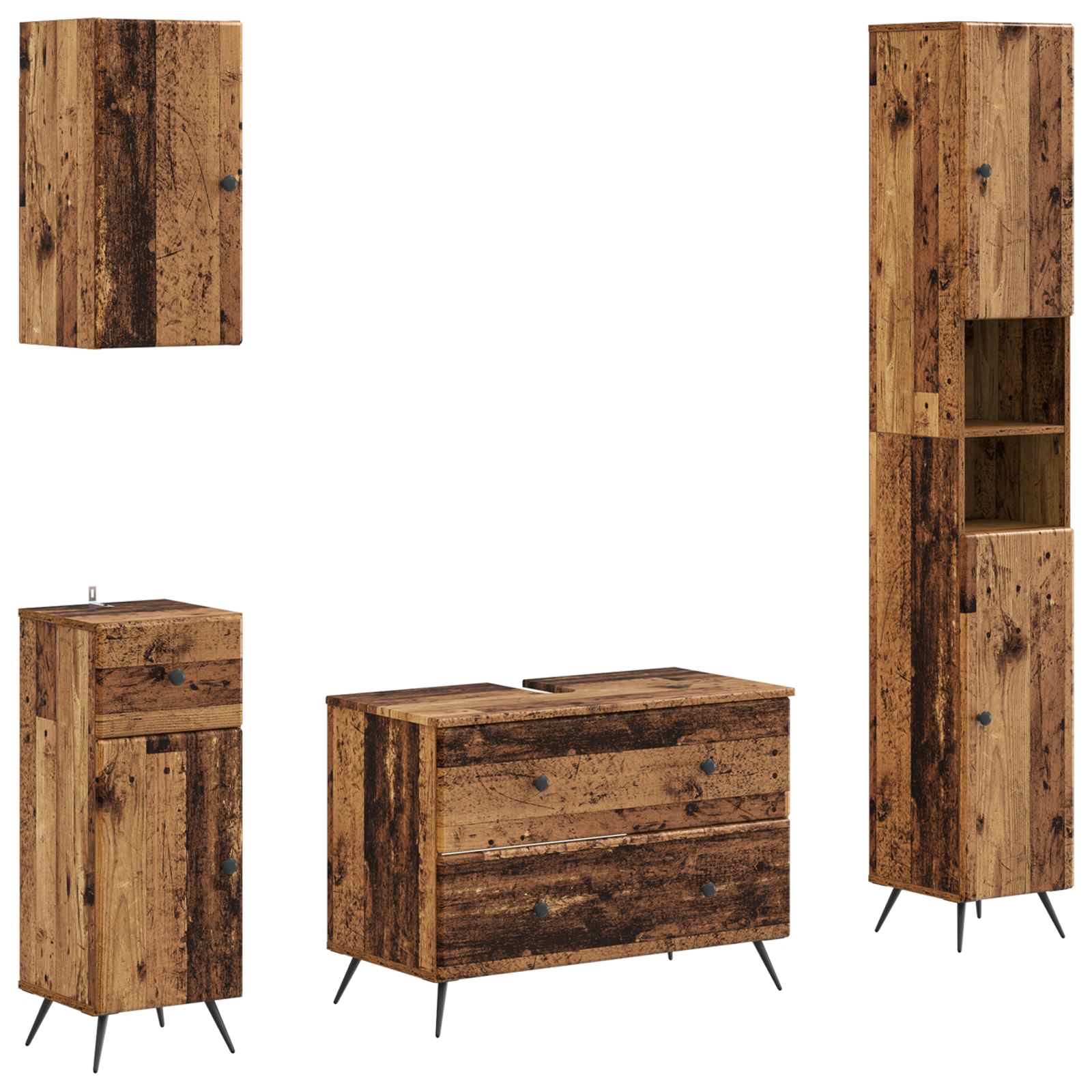 4-delige Badkamerkast Set BREDA Oud hout Bewerkt hout is nu te koop bij PeponiXL, paradijselijk wonen!