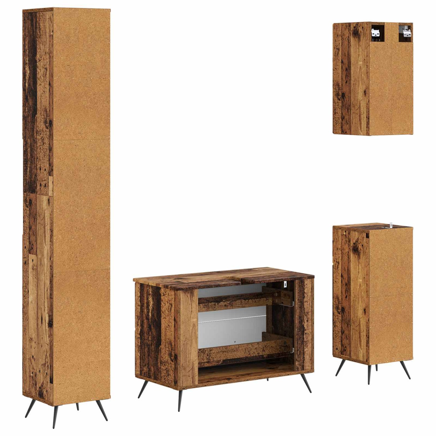 4-delige Badkamerkast Set BREDA Oud hout Bewerkt hout is nu te koop bij PeponiXL, paradijselijk wonen!