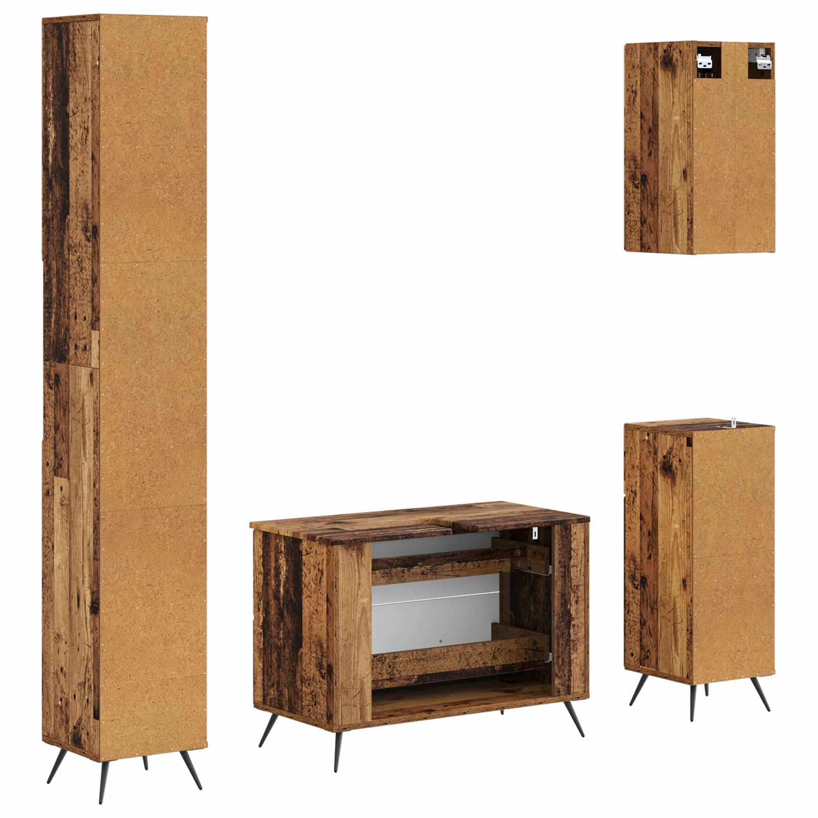 4-delige Badkamerkast Set BREDA Oud hout Bewerkt hout is nu te koop bij PeponiXL, paradijselijk wonen!