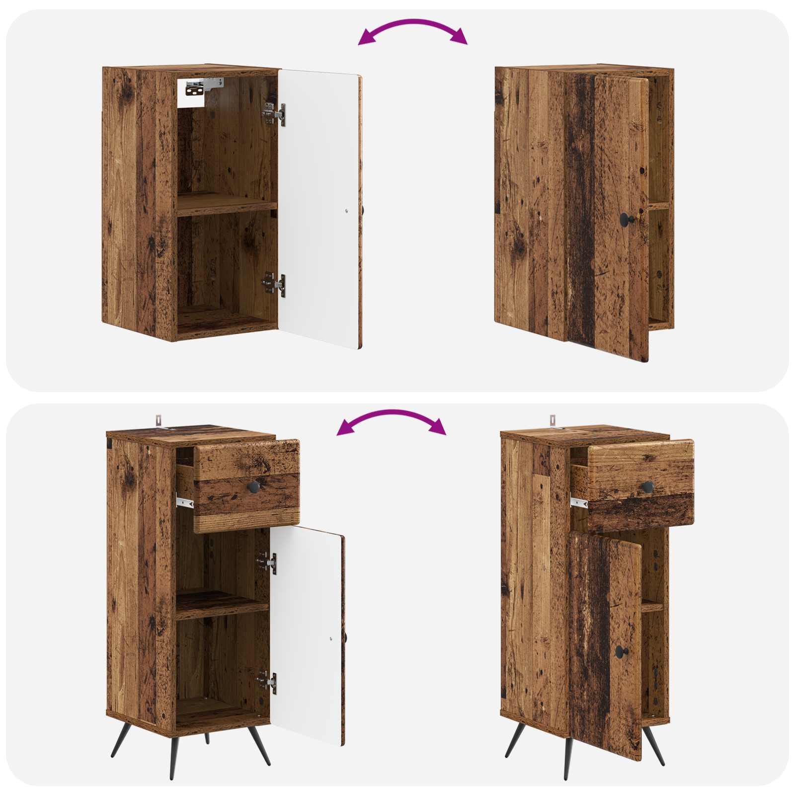4-delige Badkamerkast Set BREDA Oud hout Bewerkt hout is nu te koop bij PeponiXL, paradijselijk wonen!