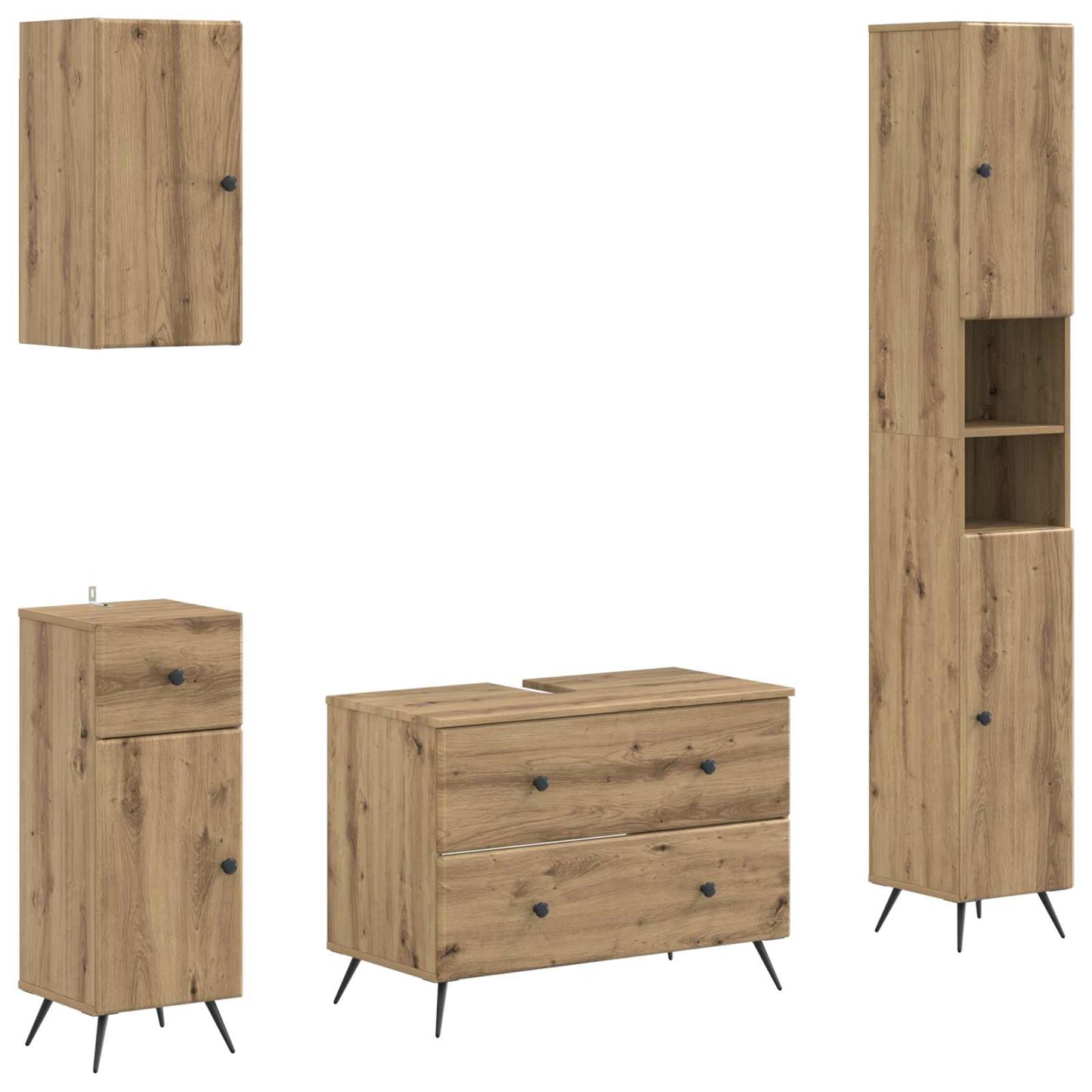 4-delige Badkamerkast Set BREDA Artisanaal eiken Bewerkt hout is nu te koop bij PeponiXL, paradijselijk wonen!