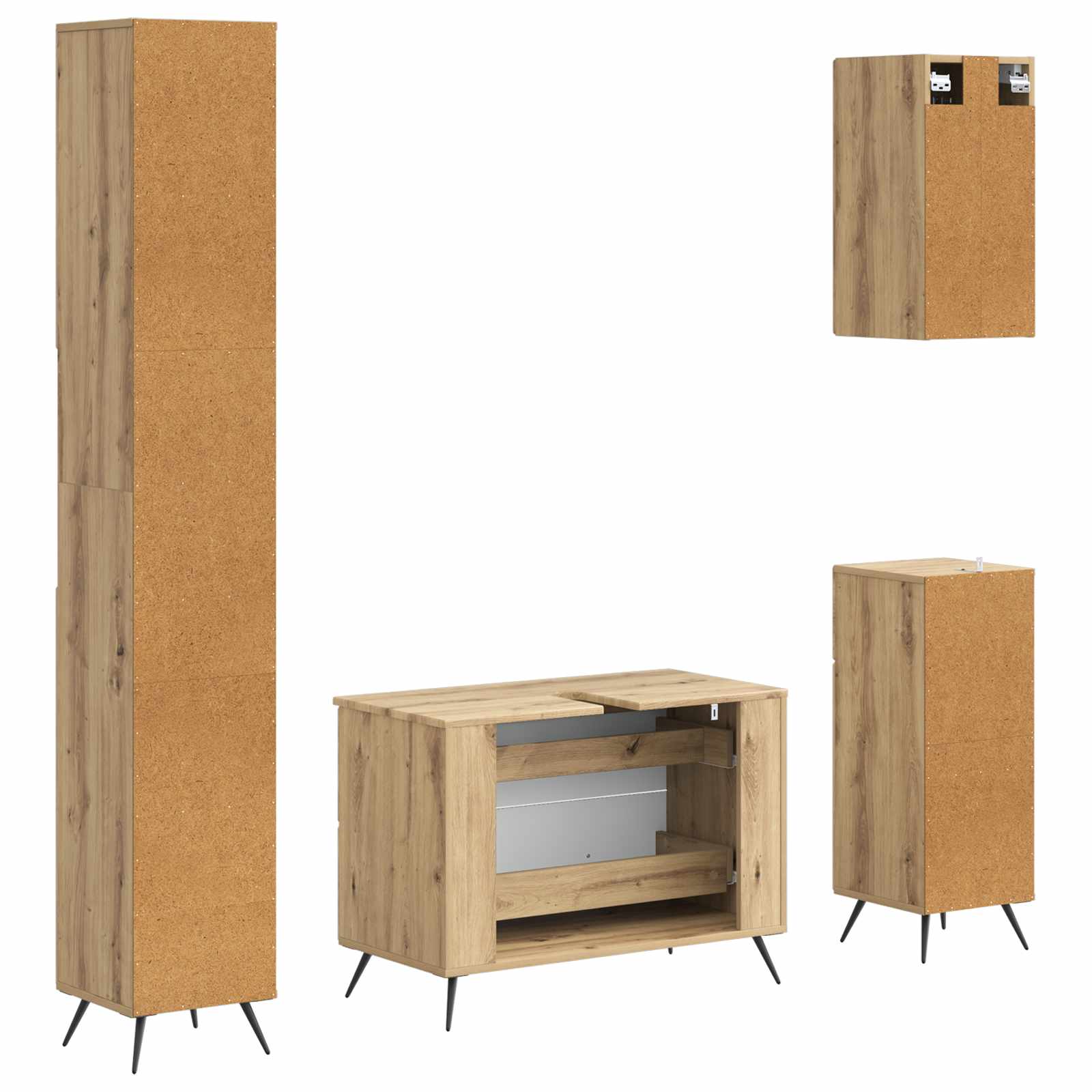 4-delige Badkamerkast Set BREDA Artisanaal eiken Bewerkt hout is nu te koop bij PeponiXL, paradijselijk wonen!
