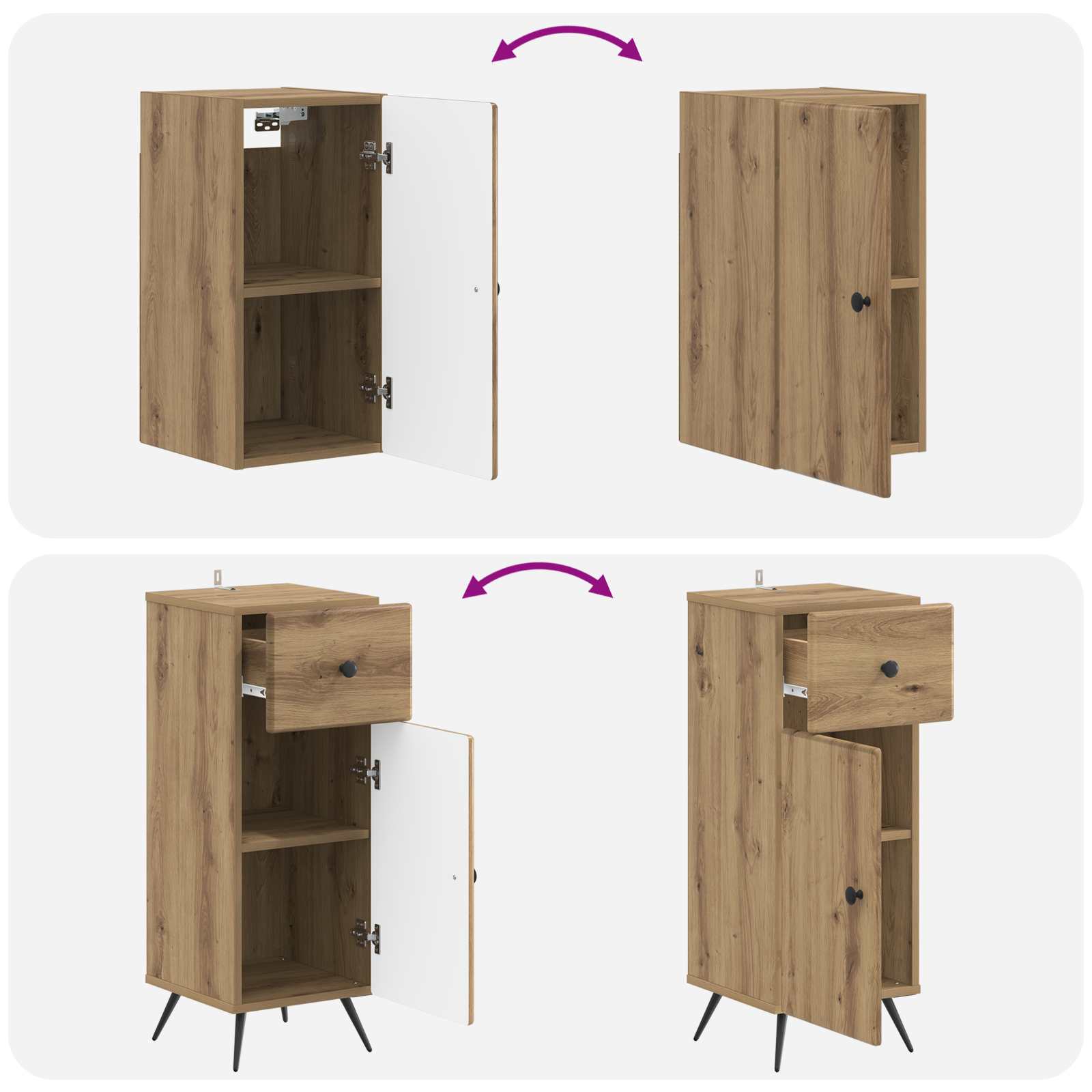 4-delige Badkamerkast Set BREDA Artisanaal eiken Bewerkt hout is nu te koop bij PeponiXL, paradijselijk wonen!