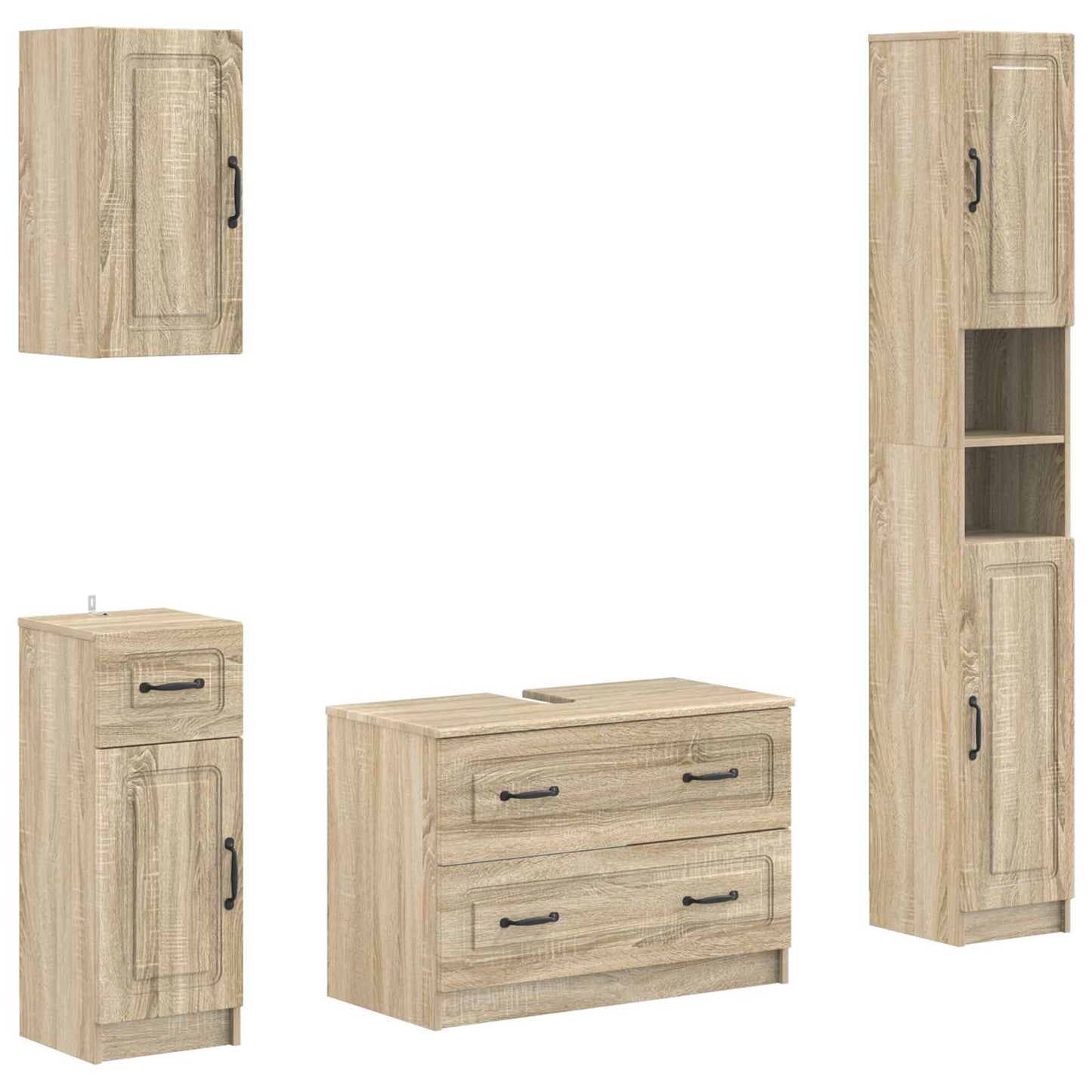 4-delige Badkamerkast Set UTRECHT Sonoma Eiken Bewerkt hout is nu te koop bij PeponiXL, paradijselijk wonen!