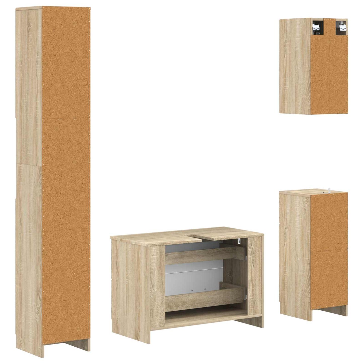 4-delige Badkamerkast Set UTRECHT Sonoma Eiken Bewerkt hout is nu te koop bij PeponiXL, paradijselijk wonen!