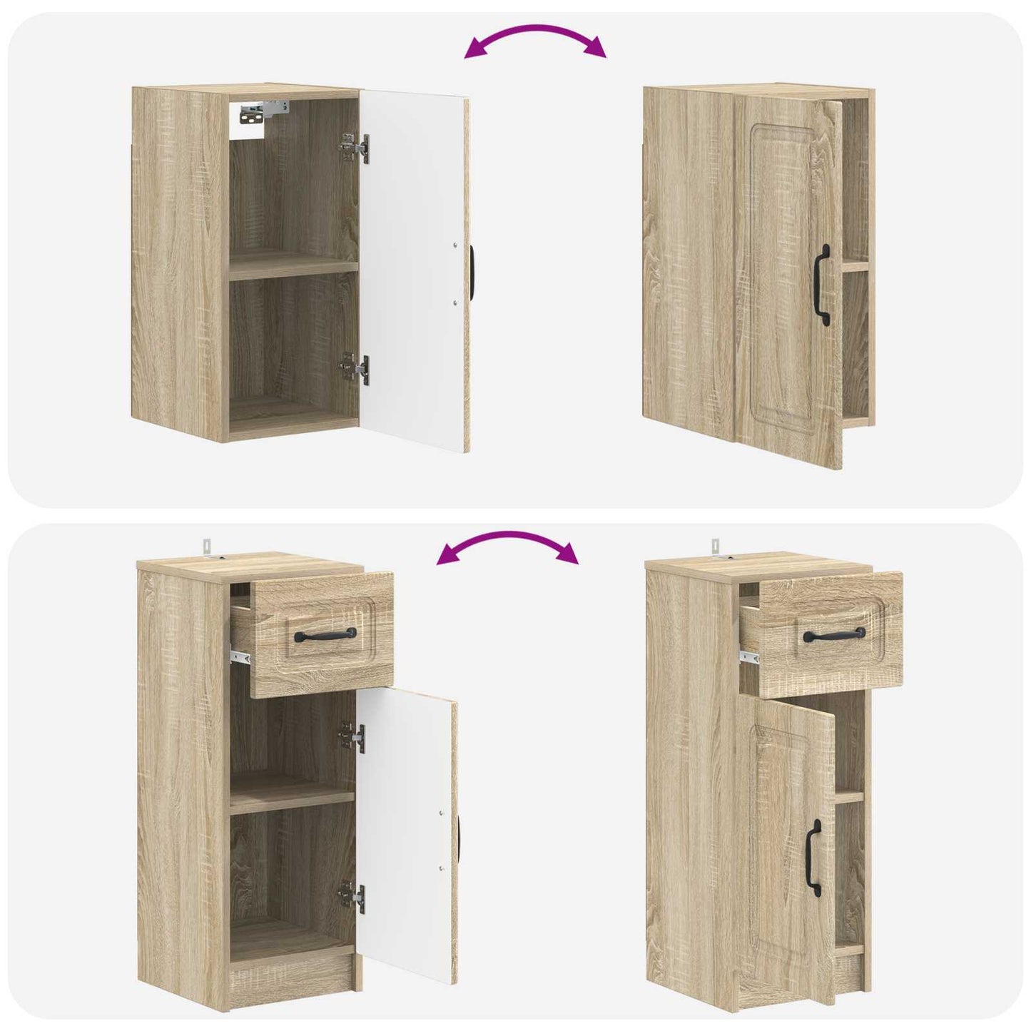 4-delige Badkamerkast Set UTRECHT Sonoma Eiken Bewerkt hout is nu te koop bij PeponiXL, paradijselijk wonen!
