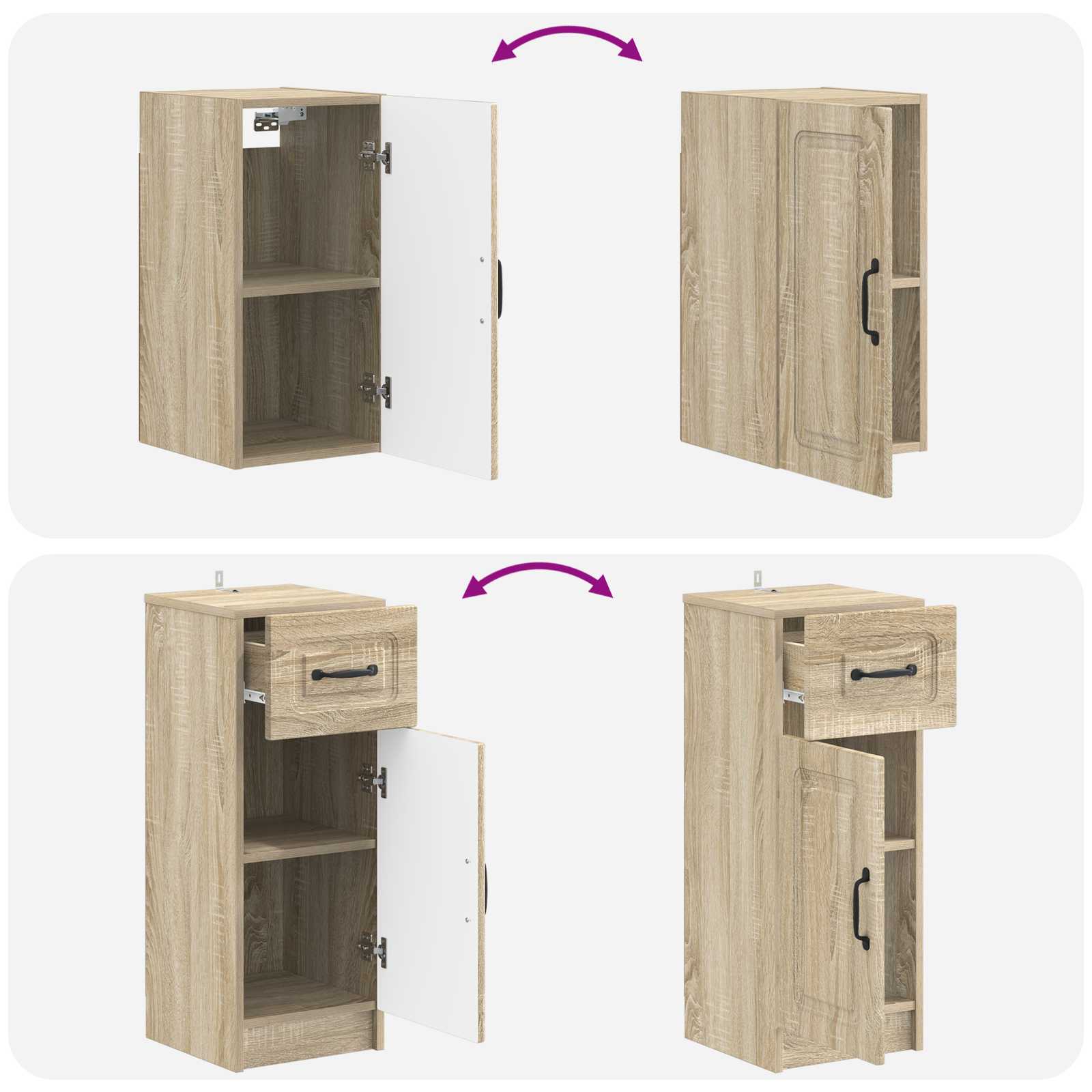 4-delige Badkamerkast Set UTRECHT Sonoma Eiken Bewerkt hout is nu te koop bij PeponiXL, paradijselijk wonen!