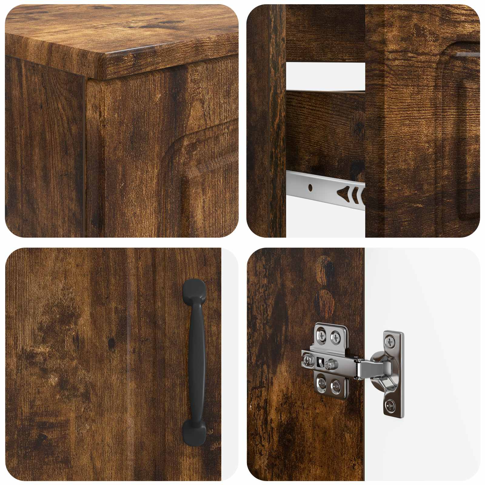 4-delige Badkamerkast Set UTRECHT Gerookt eiken Bewerkt hout is nu te koop bij PeponiXL, paradijselijk wonen!