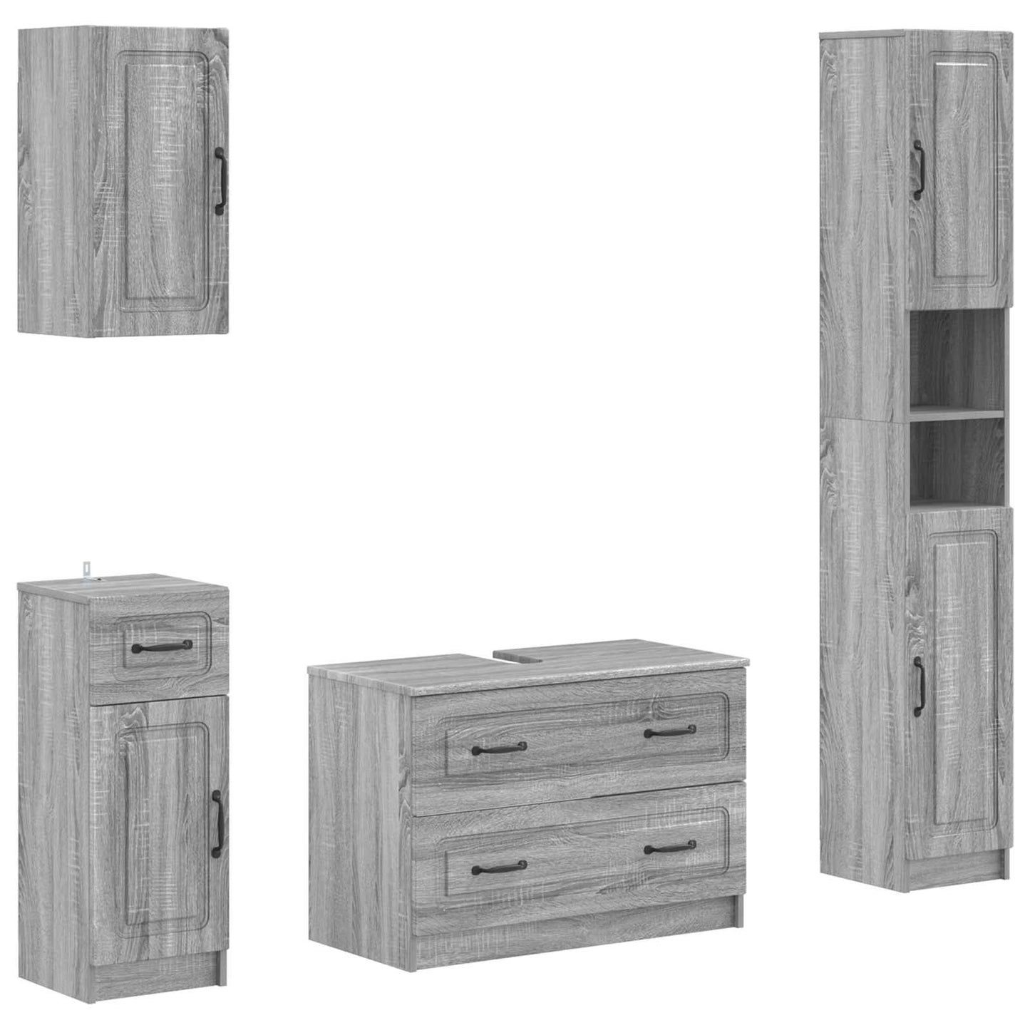 4-delige Badkamerkast Set UTRECHT Grijs Sonoma Bewerkt hout is nu te koop bij PeponiXL, paradijselijk wonen!