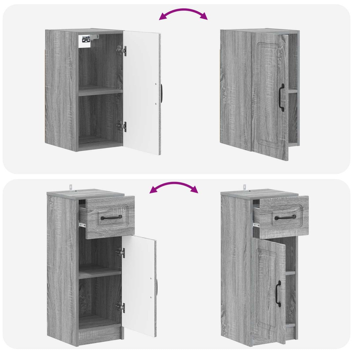 4-delige Badkamerkast Set UTRECHT Grijs Sonoma Bewerkt hout is nu te koop bij PeponiXL, paradijselijk wonen!